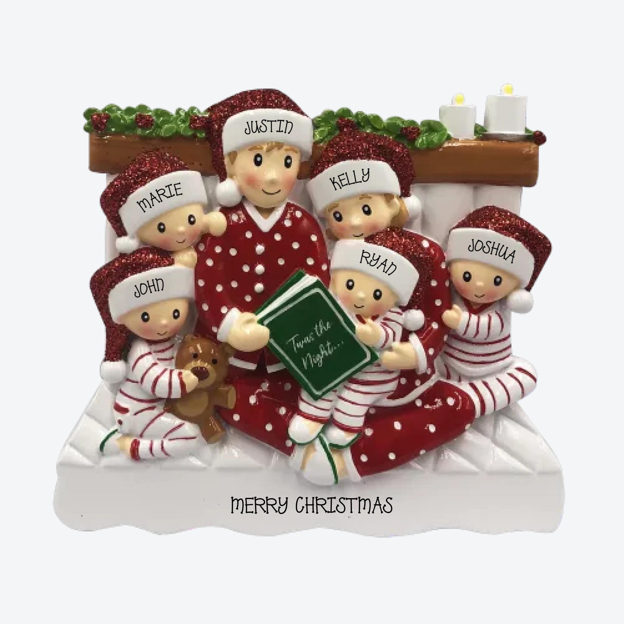 OT2025-6 - Reading In Bed Family of 6 Personalized Christmas Ornament