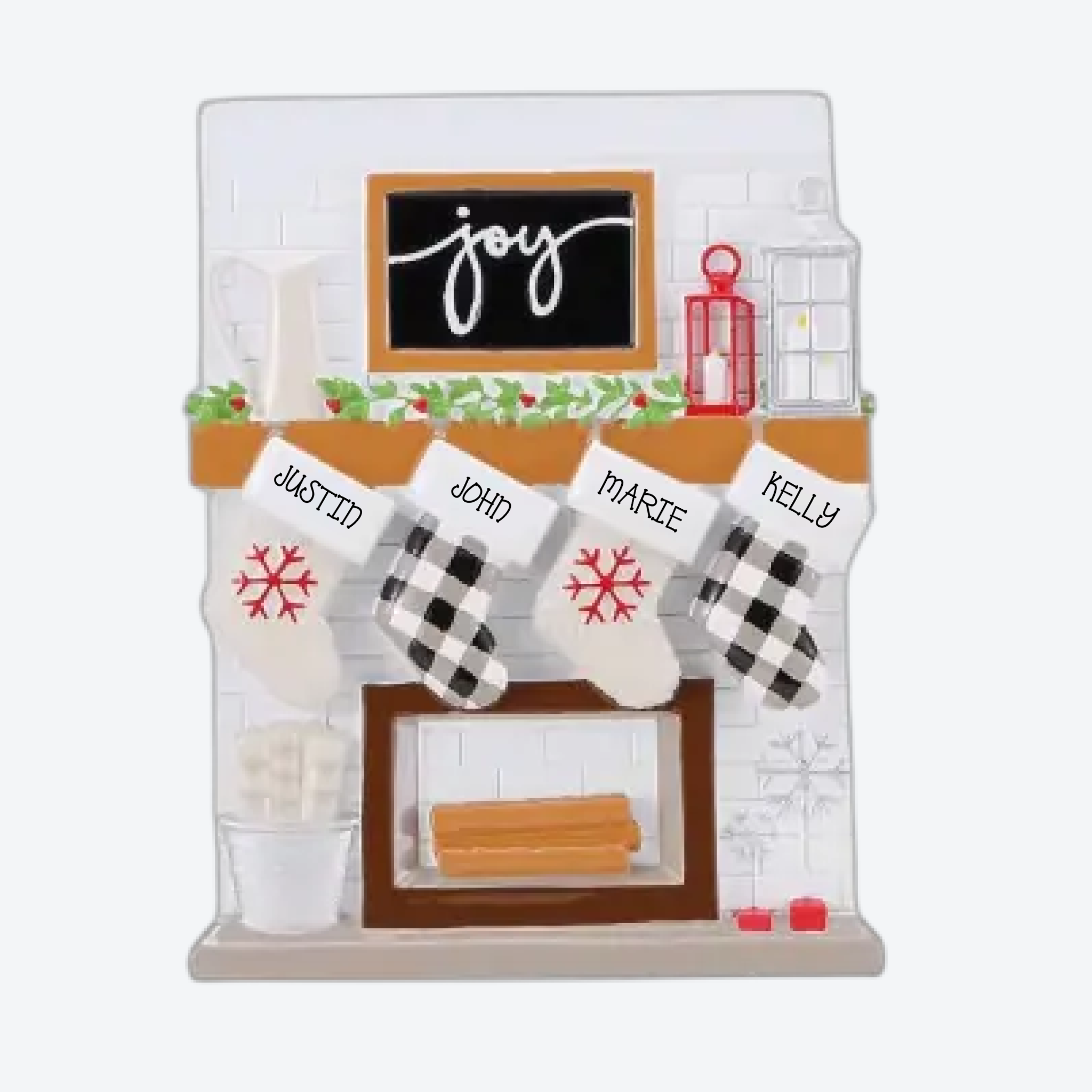 OT2030-4 - Fireplace Mantle Family of 4 Personalized Christmas Ornament