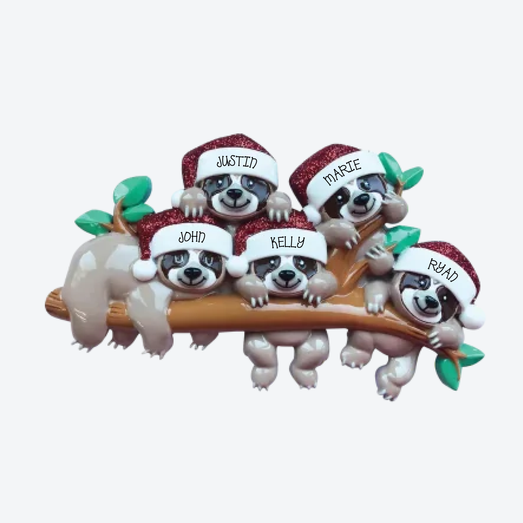 OT2032-5 - Sloth Family of 5 Personalized Christmas Ornament