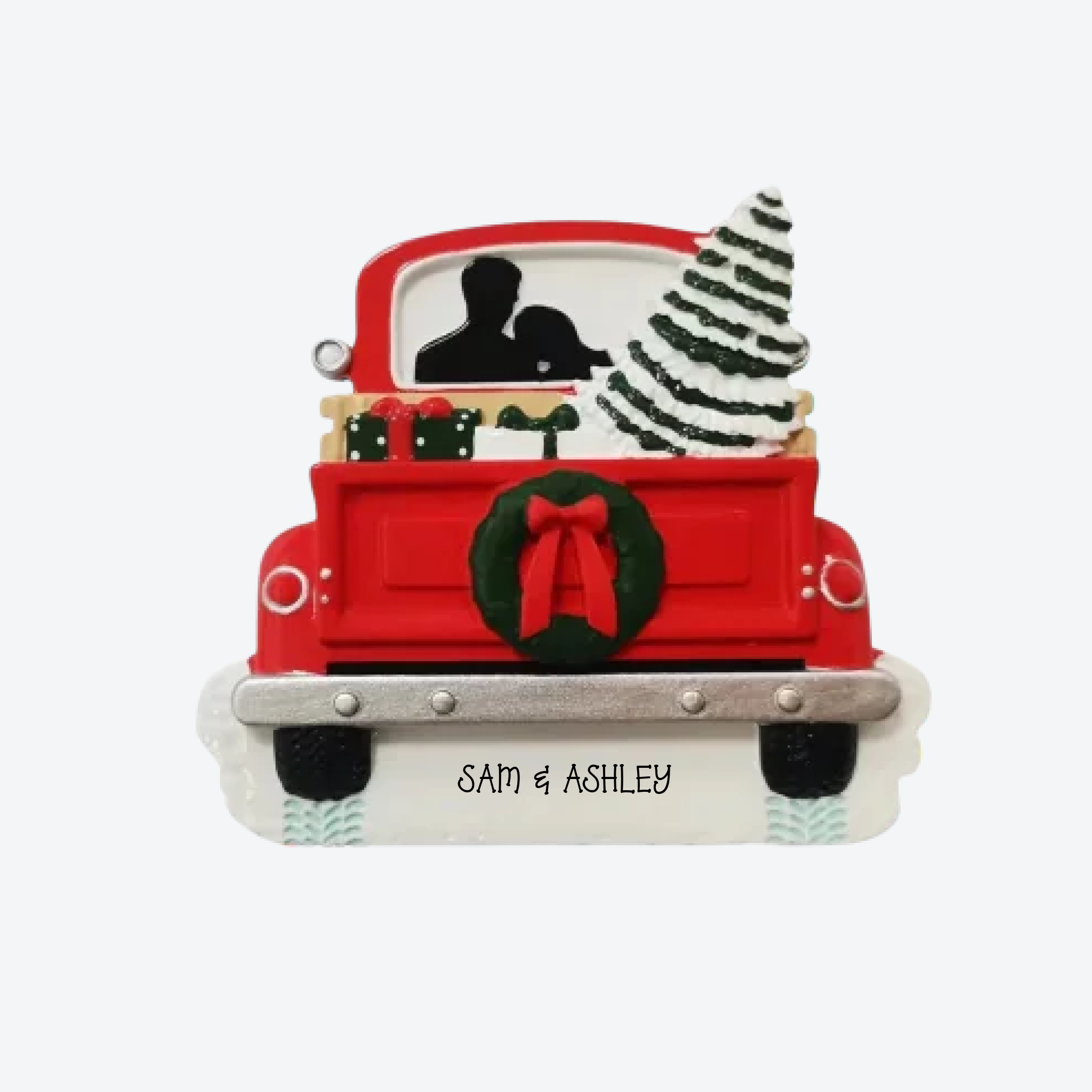 OT2250 - Red Truck Couple Personalized Christmas Ornament