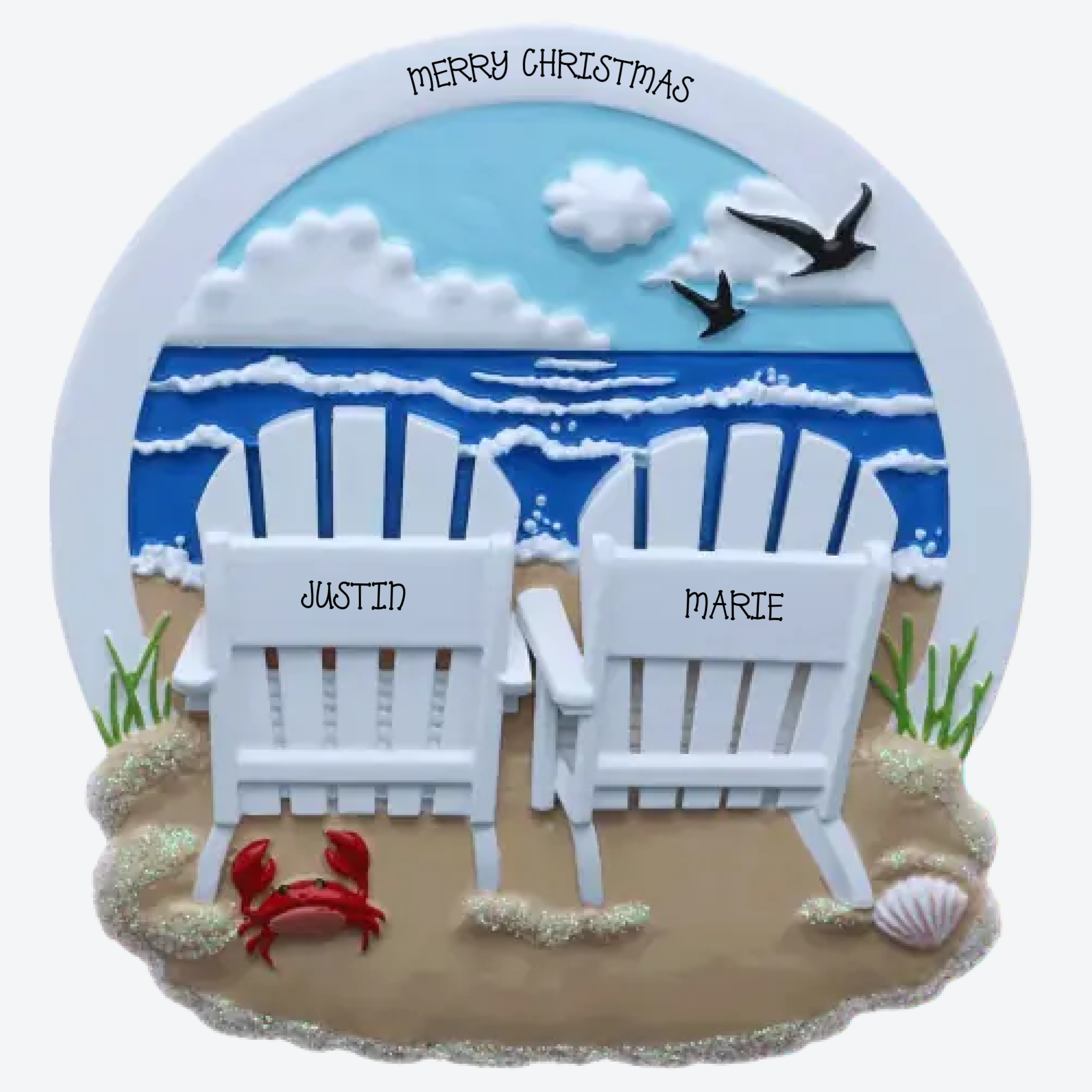 OT2258-2 - Beach Chairs Family of 2 Personalized Christmas Ornament