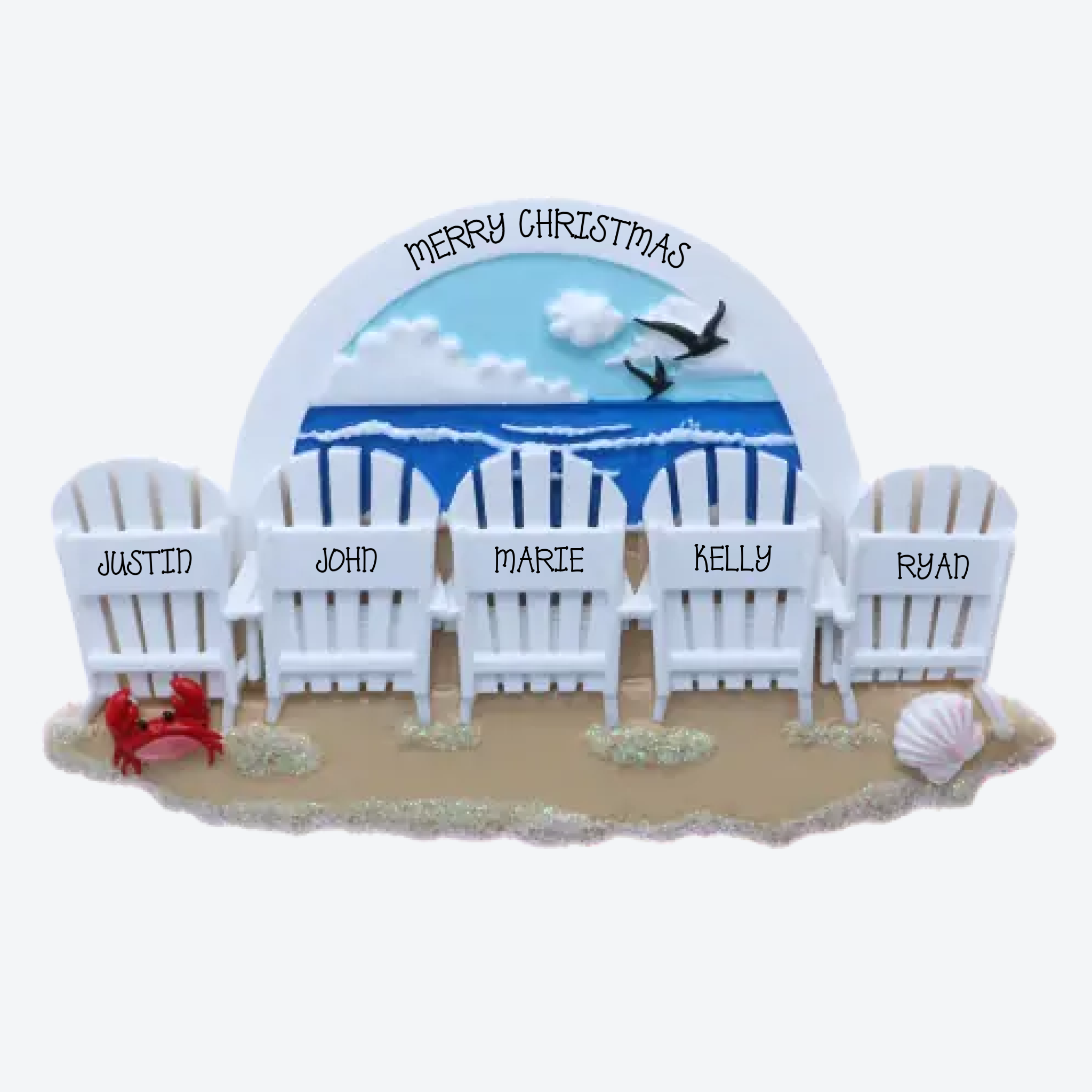 OT2258-5 - Beach Chairs Family of 5 Personalized Christmas Ornament