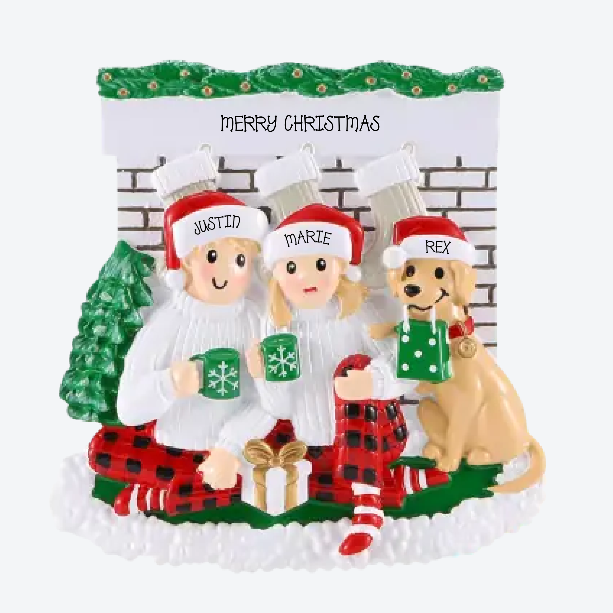 OT2461-2 - Sitting in Front of Fireplace (Family of 2) Personalized Christmas Ornament