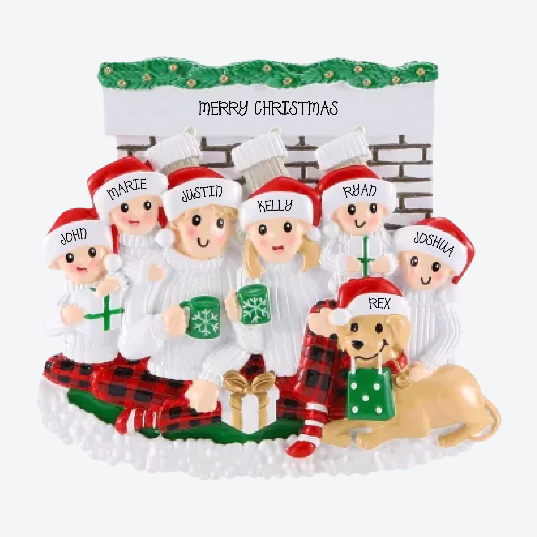 OT2461-6 - Sitting in Front of Fireplace (Family of 6) Personalized Christmas Ornament
