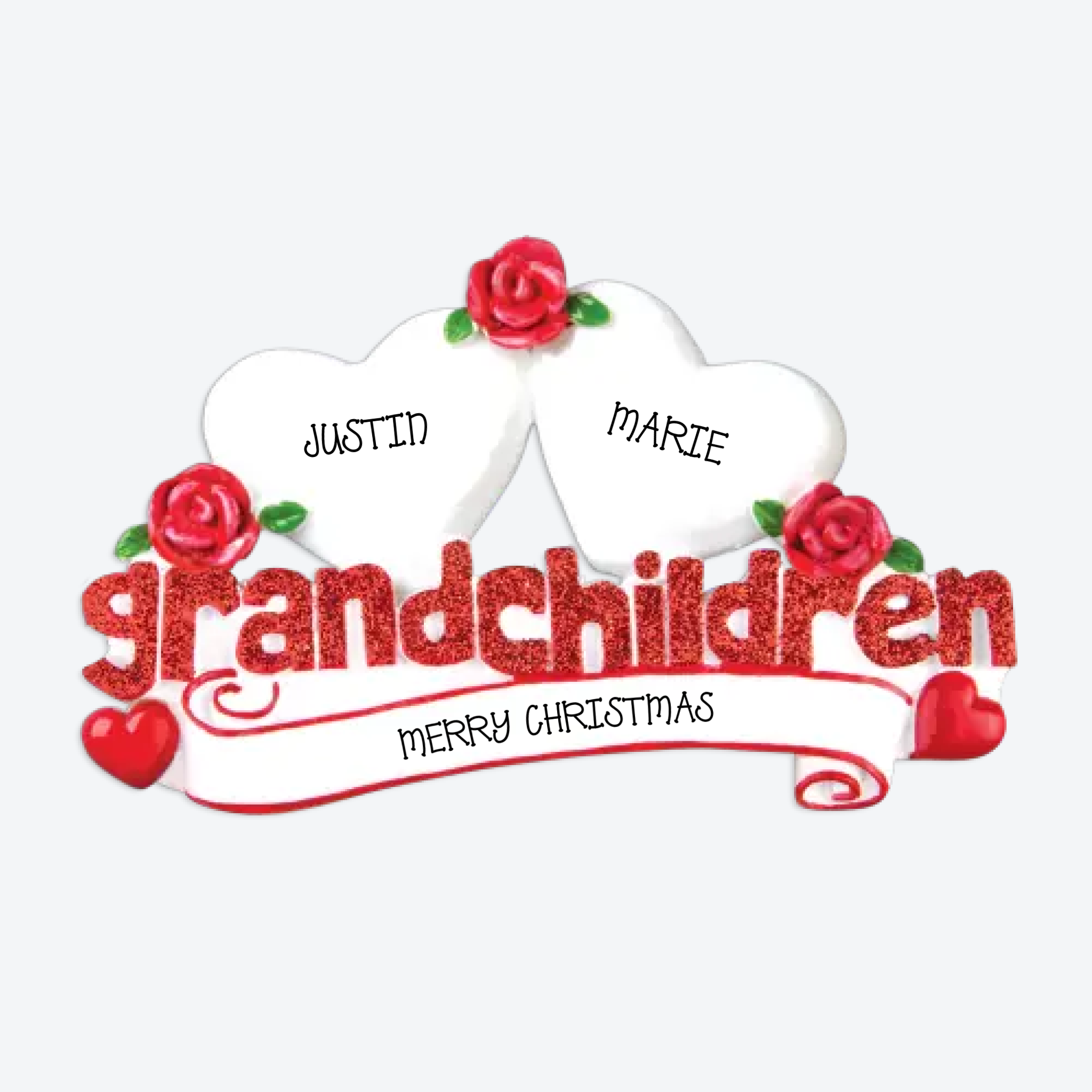 OT529-2 - Grandchildren with Two Hearts Personalized Christmas Ornament