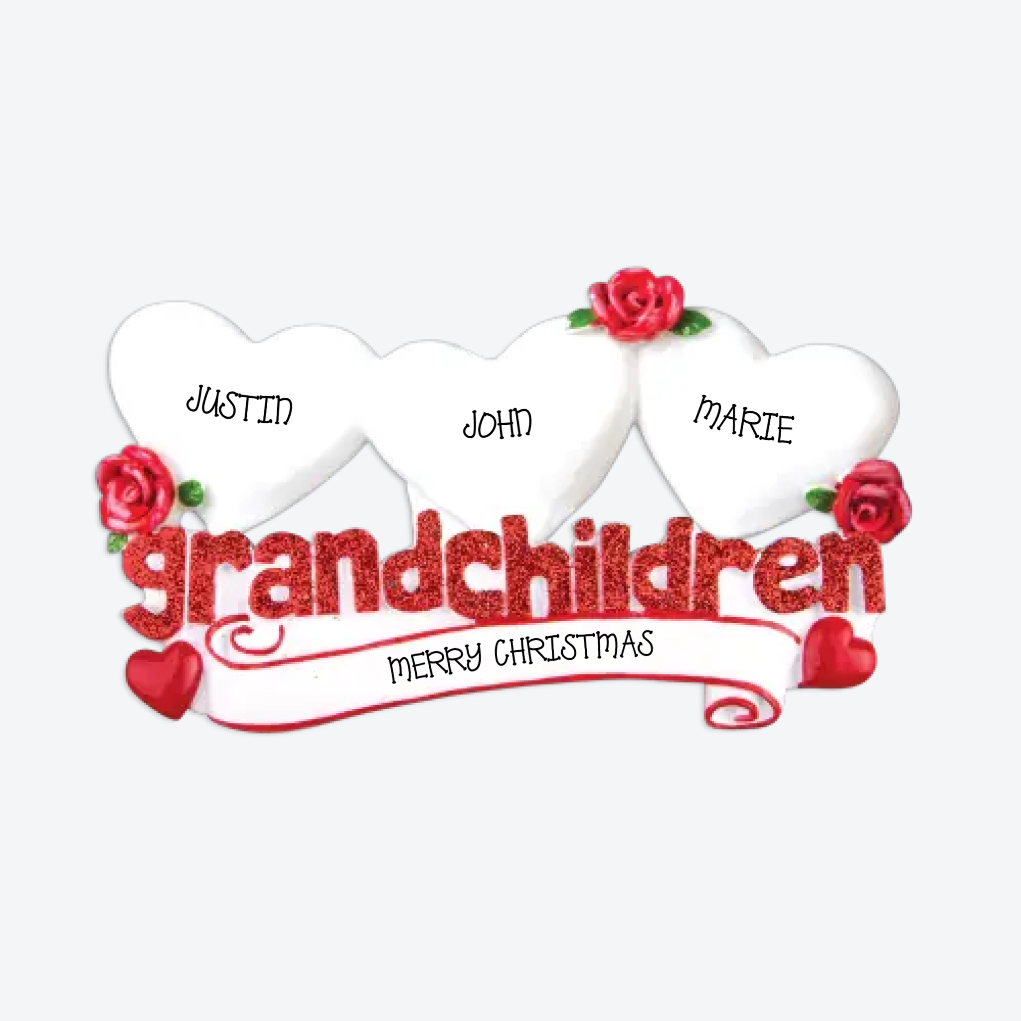 OT529-3 - Grandchildren with Three Hearts Personalized Christmas Ornament