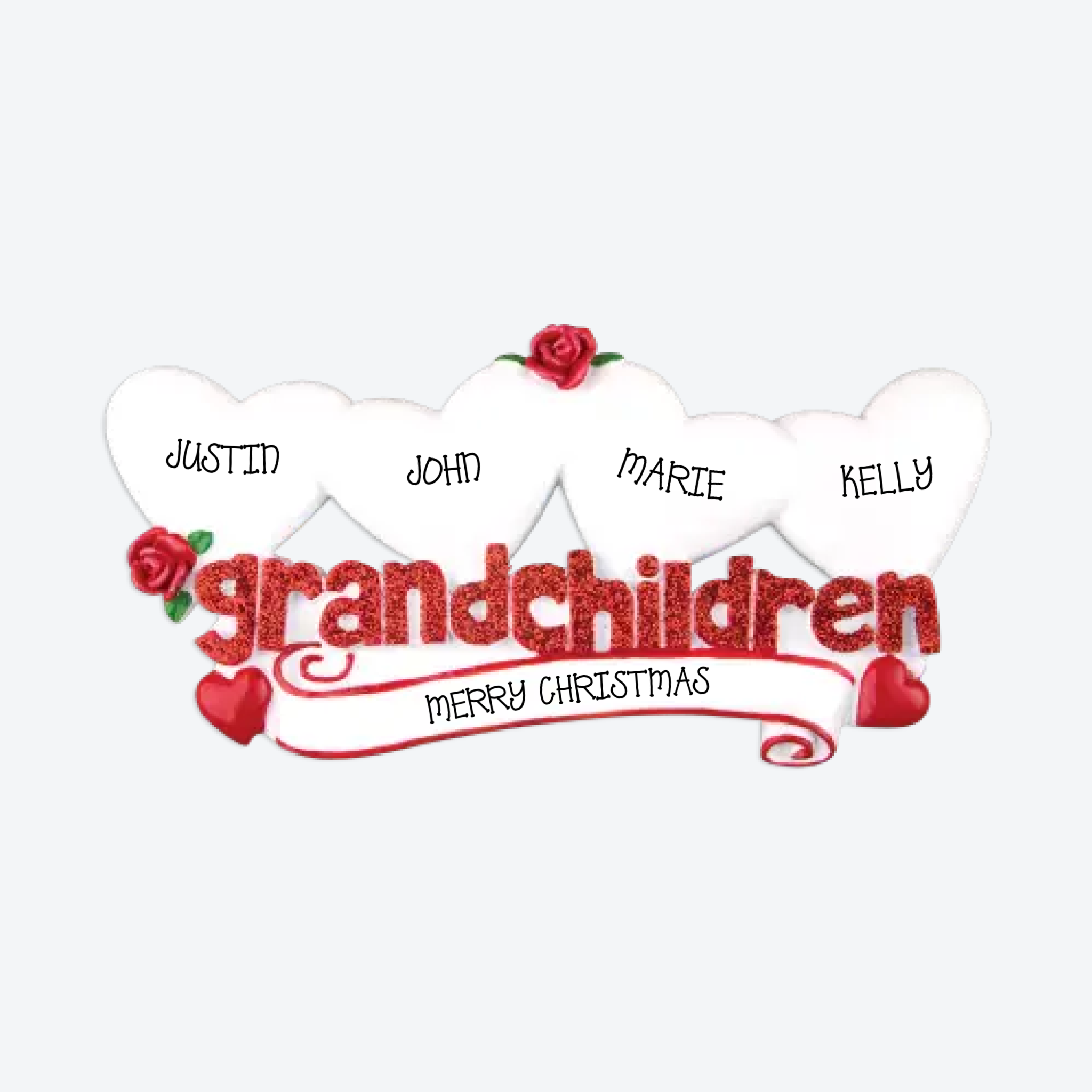 OT529-4 - Grandchildren with Four Hearts Personalized Christmas Ornament