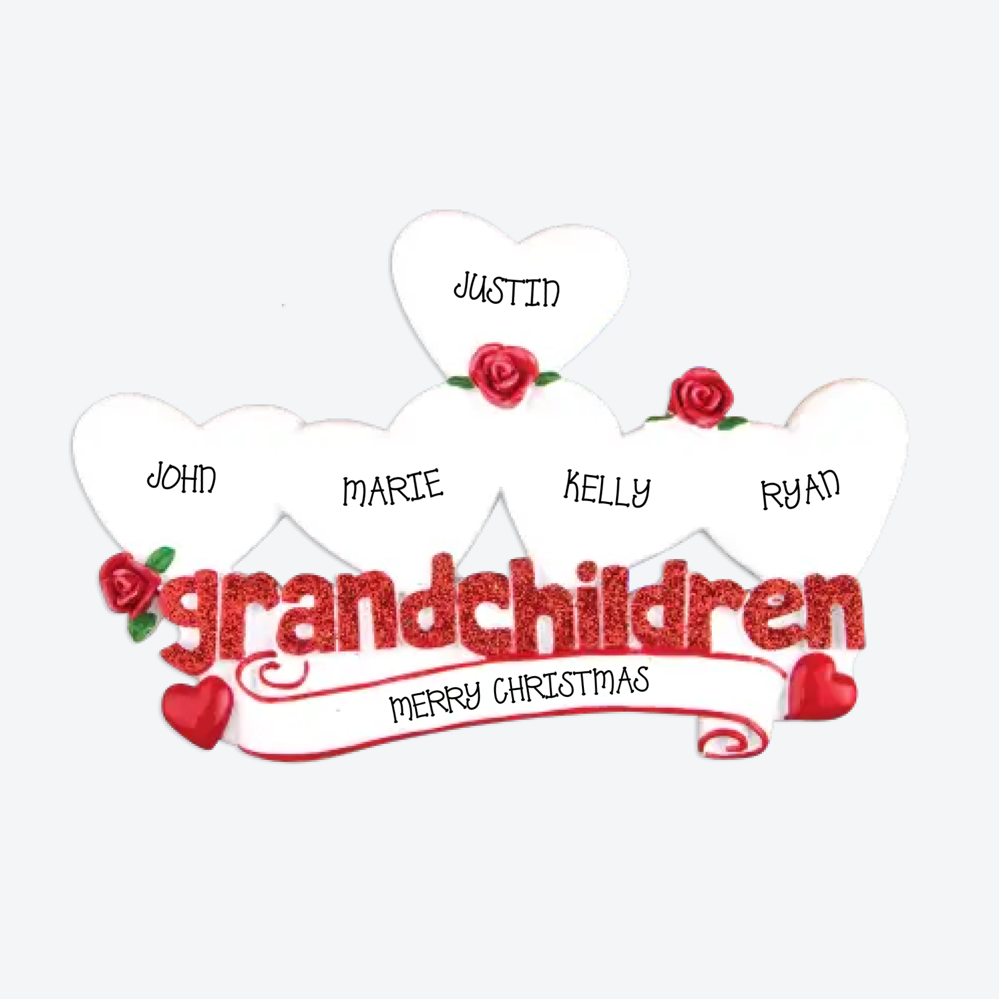 OT529-5 - Grandchildren with Five Hearts Personalized Christmas Ornament