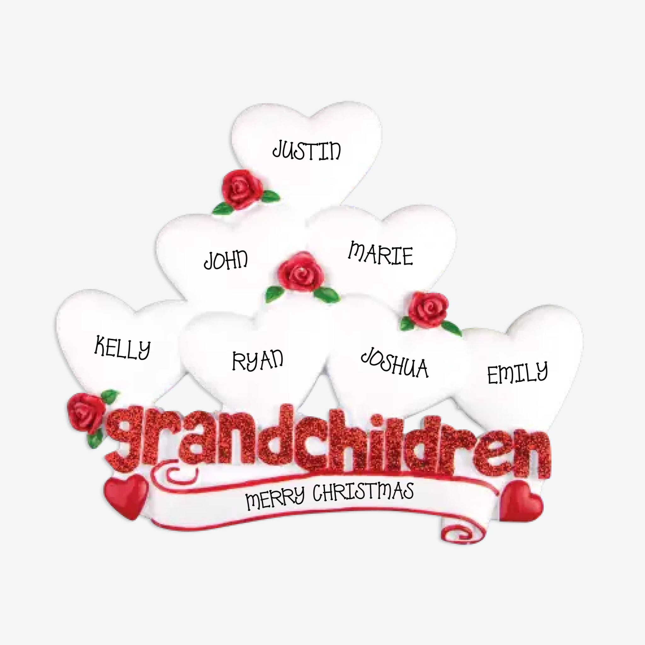 OT529-7 - Grandchildren with Seven Hearts Personalized Christmas Ornament