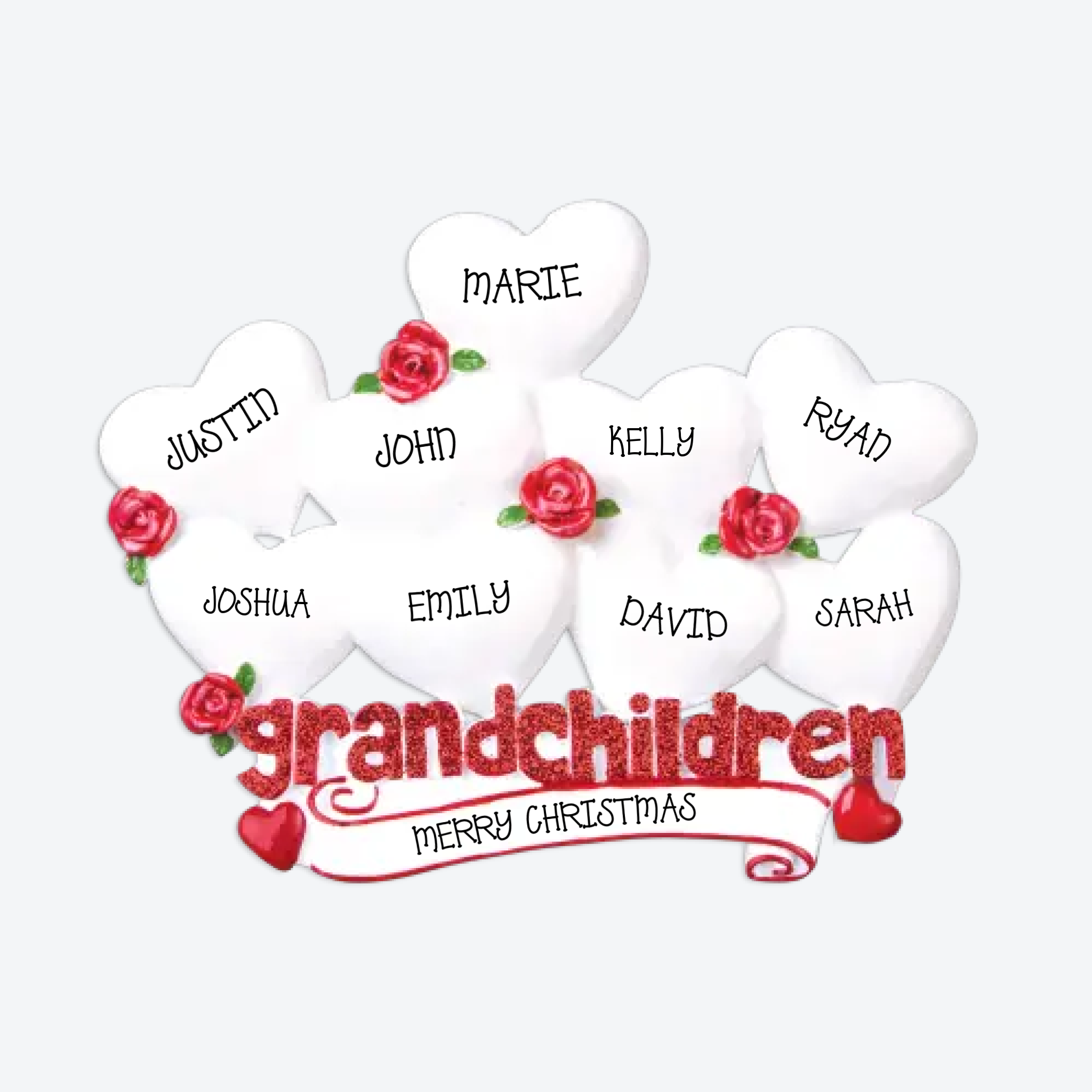 OT529-9 - Grandchildren with Nine Hearts Personalized Christmas Ornament