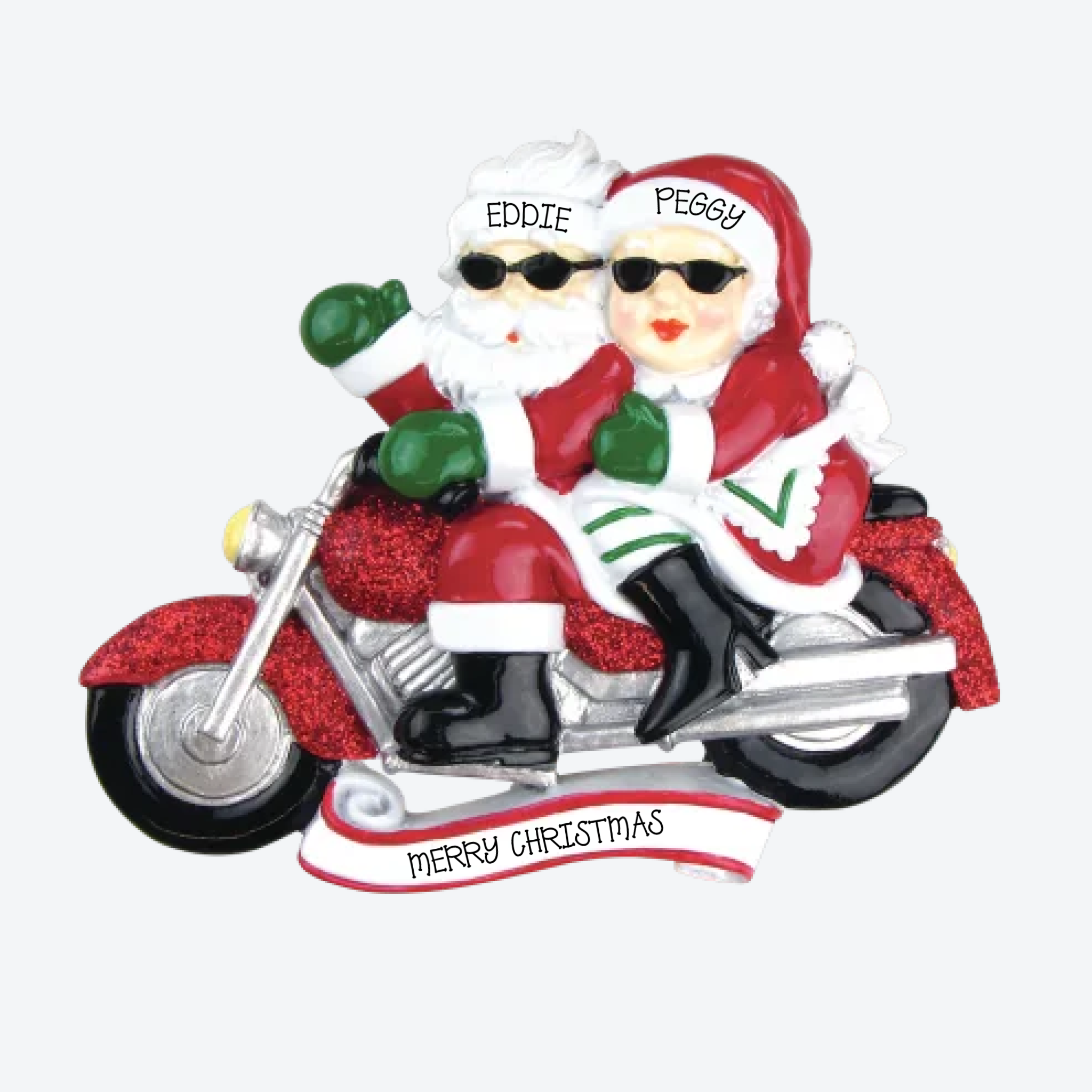 OT792 - Motorcycle Mr. &amp; Mrs. Claus Personalized Christmas Ornament