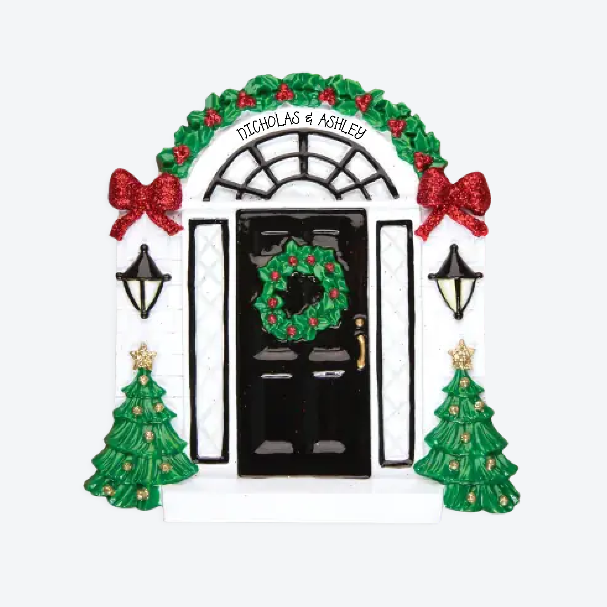 OT836 - Elegant Black Door Personalized Christmas Ornament