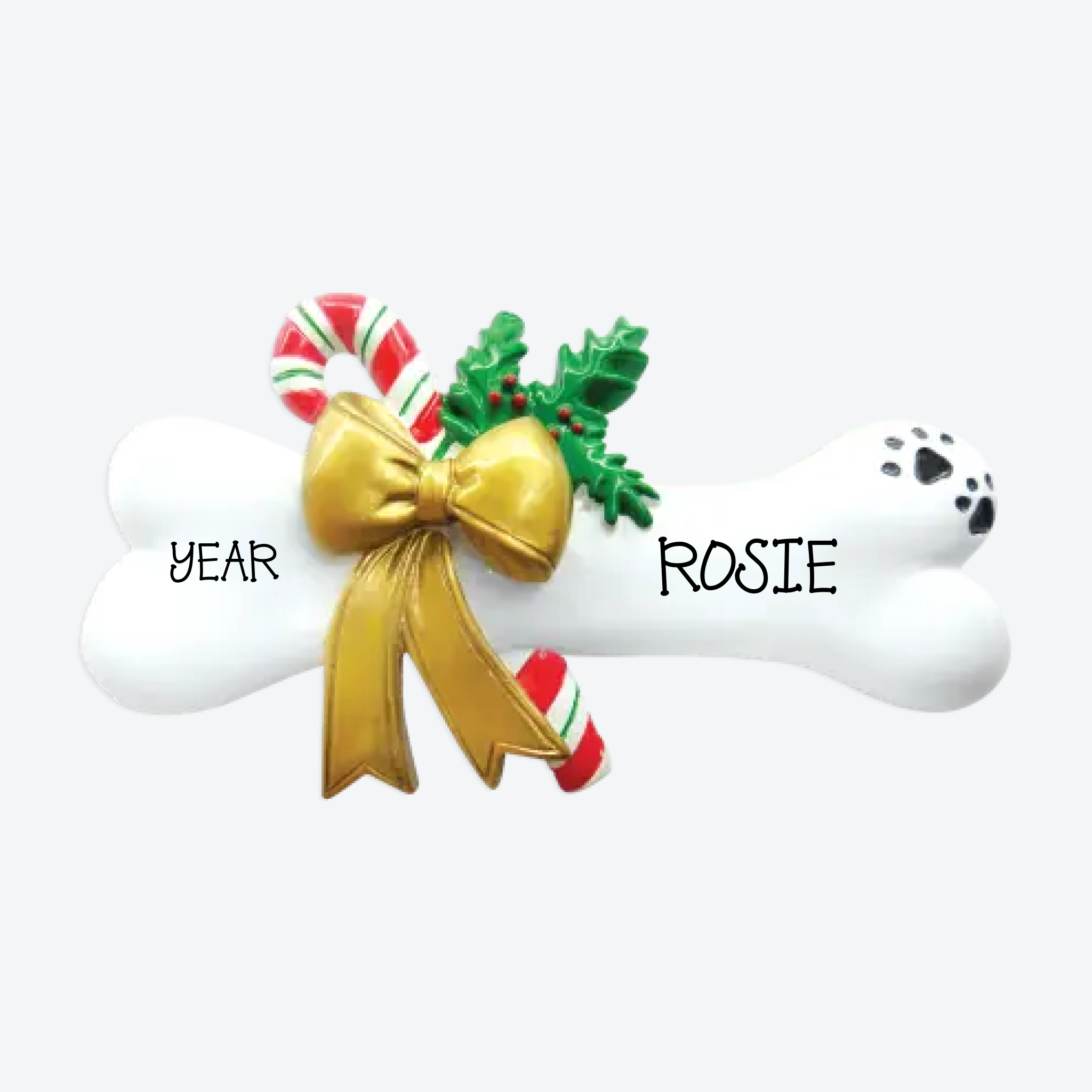 Dog Bone with Holly Personalized Christmas Ornament