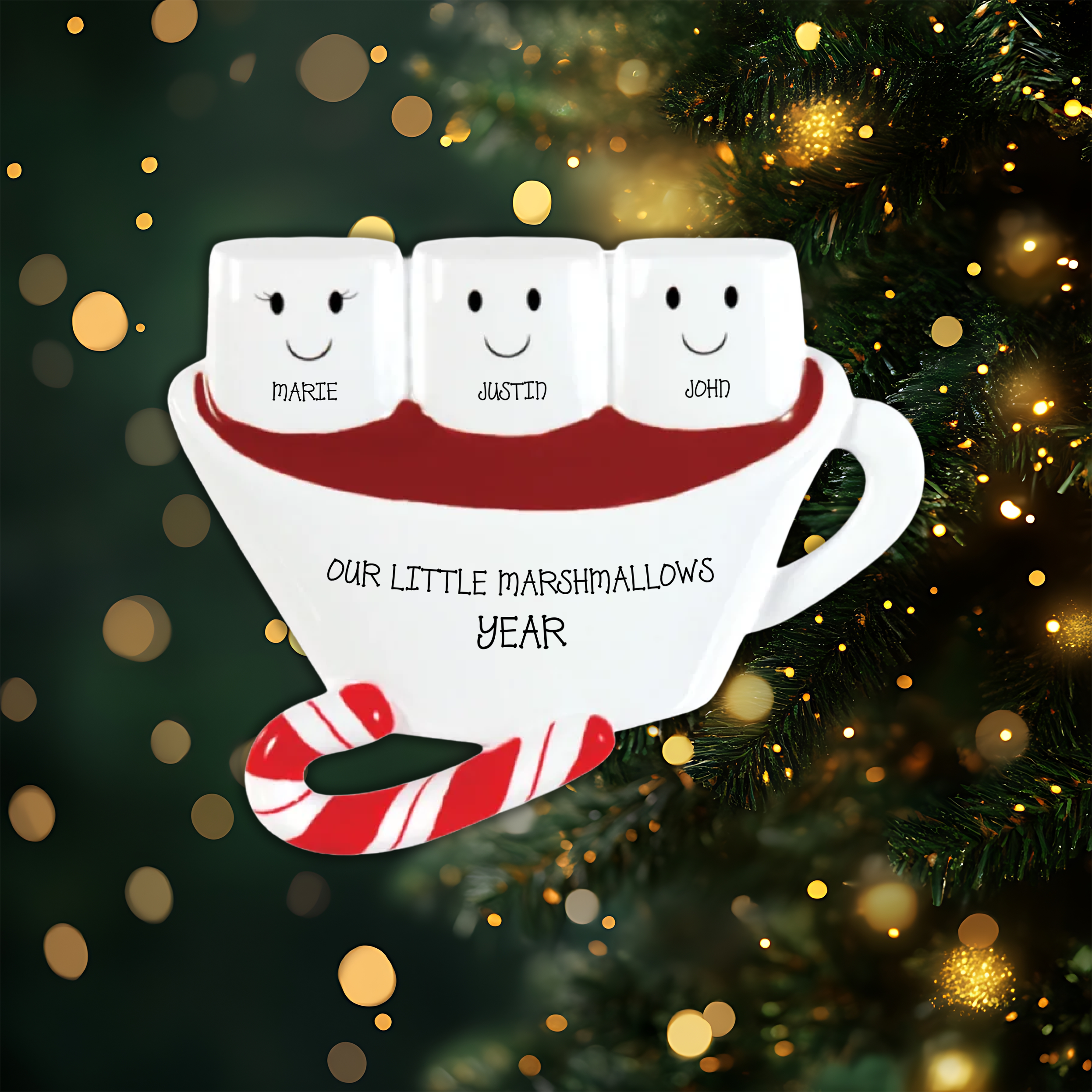 Hot Chocolate Family With 1 Kid Personalized Christmas Ornament