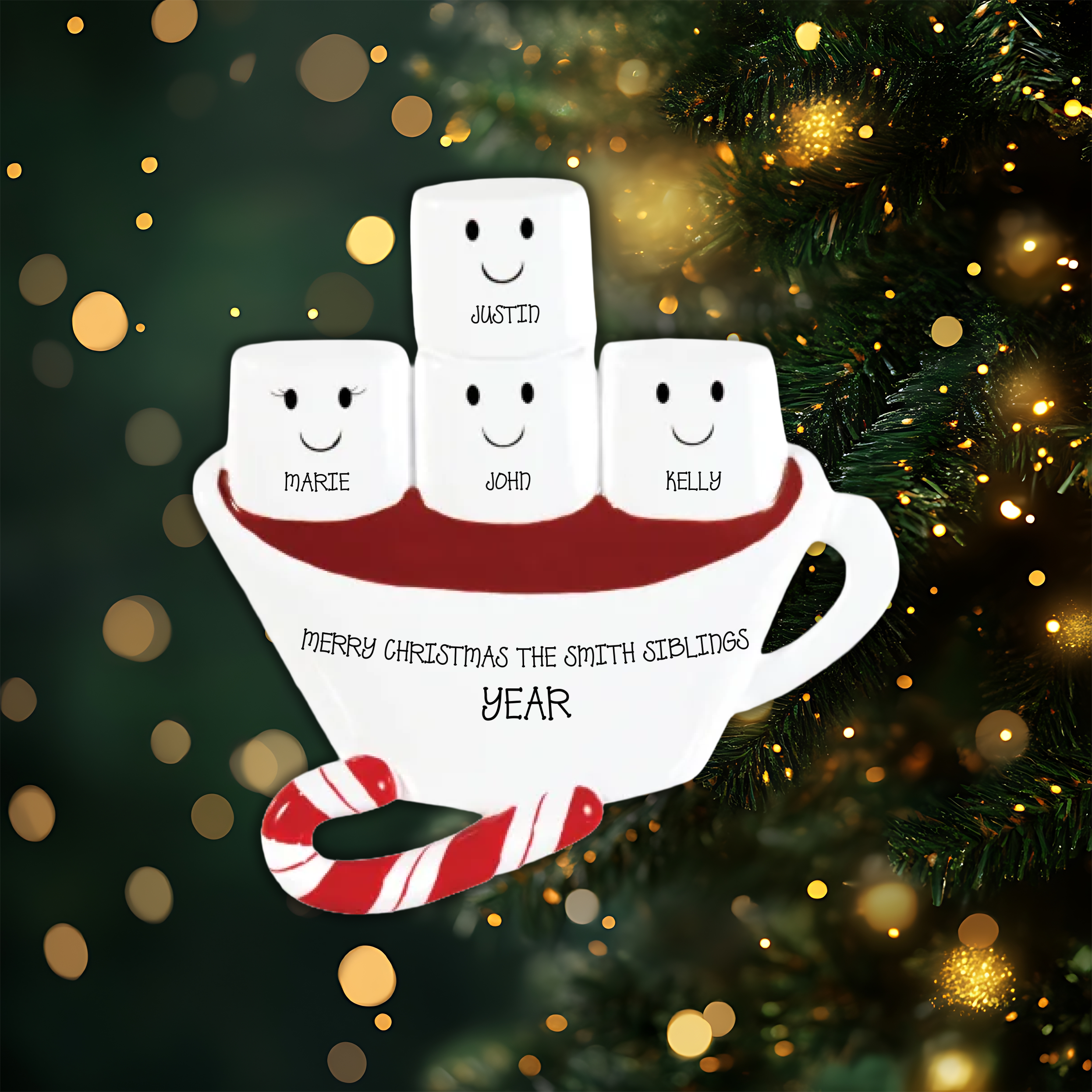 Hot Chocolate Family With 2 Kids Personalized Christmas Ornament
