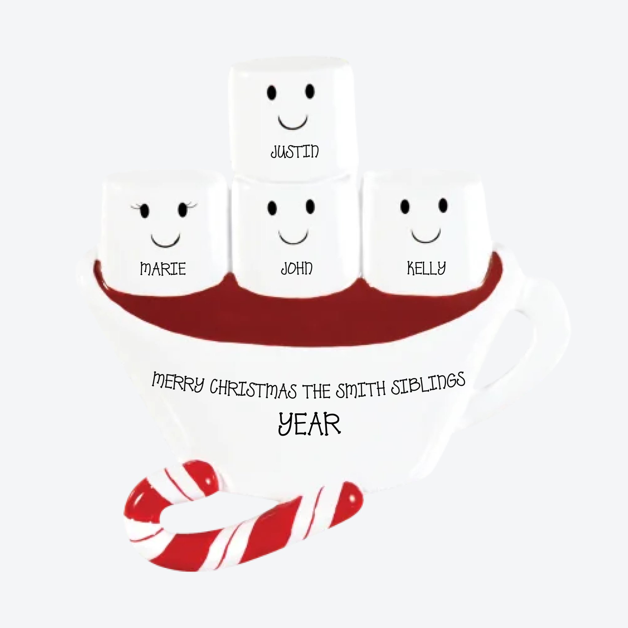Hot Chocolate Family With 2 Kids Personalized Christmas Ornament