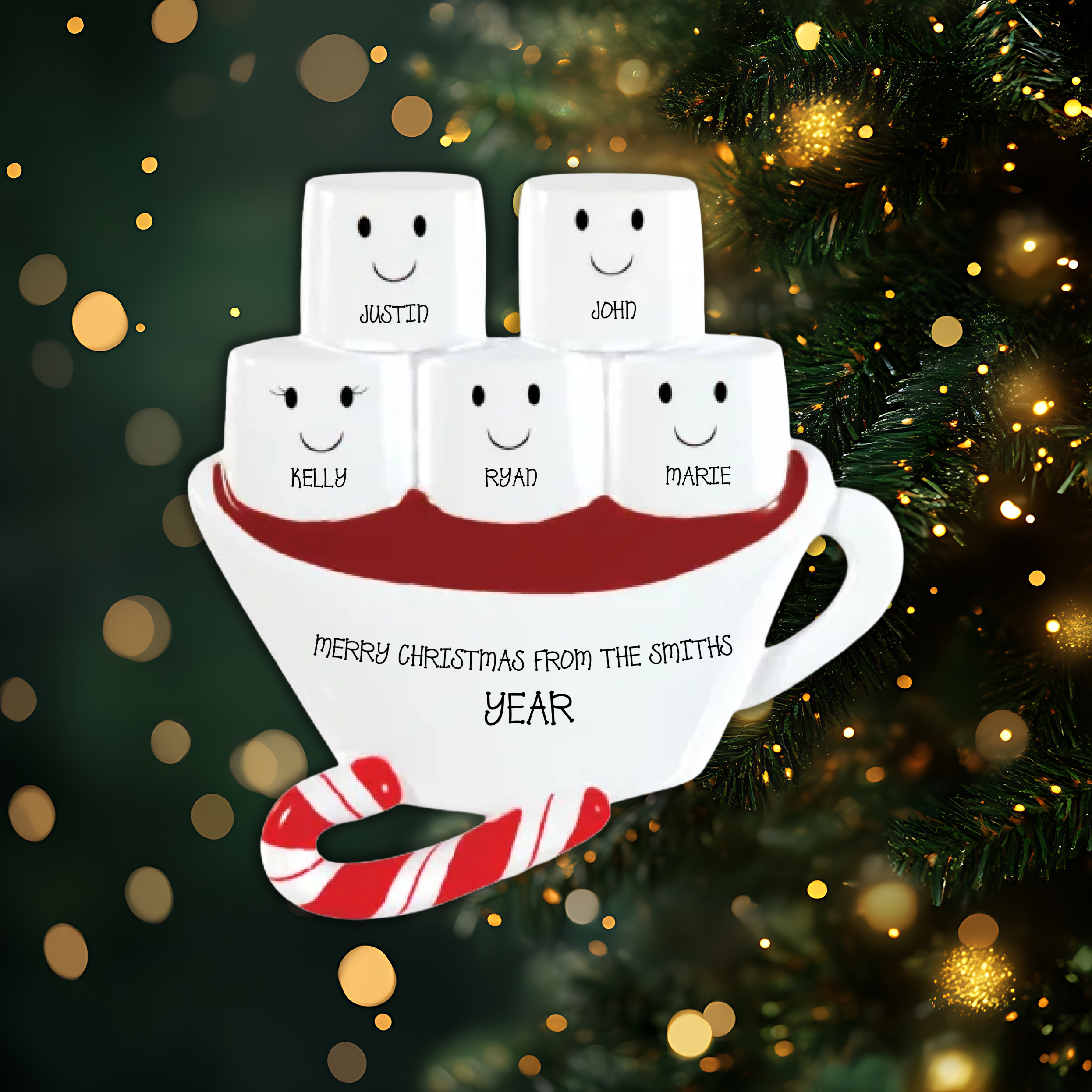 Hot Chocolate Family With 3 Kids Personalized Christmas Ornament