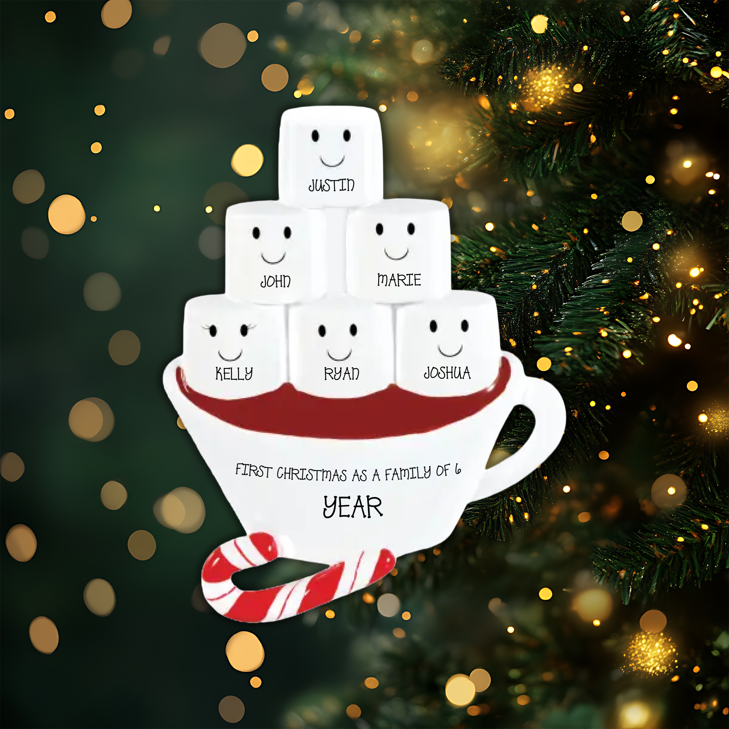 Hot Chocolate Family With 4 Kids Personalized Christmas Ornament