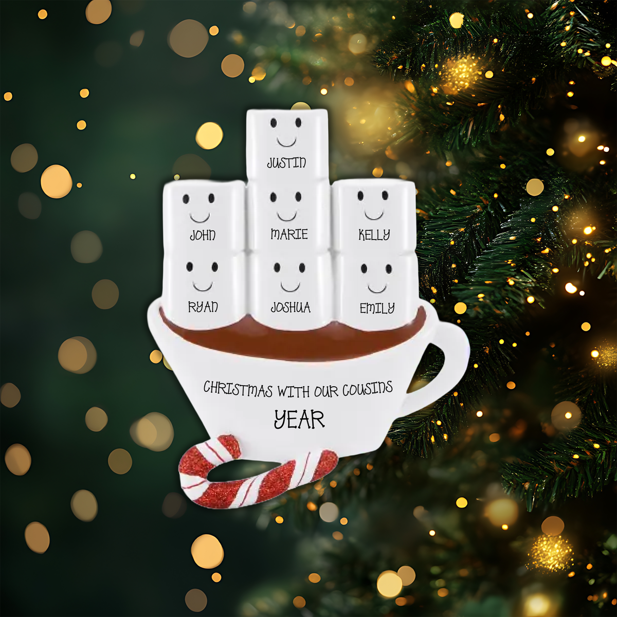 Hot Chocolate Family With 7 Kids Personalized Christmas Ornament