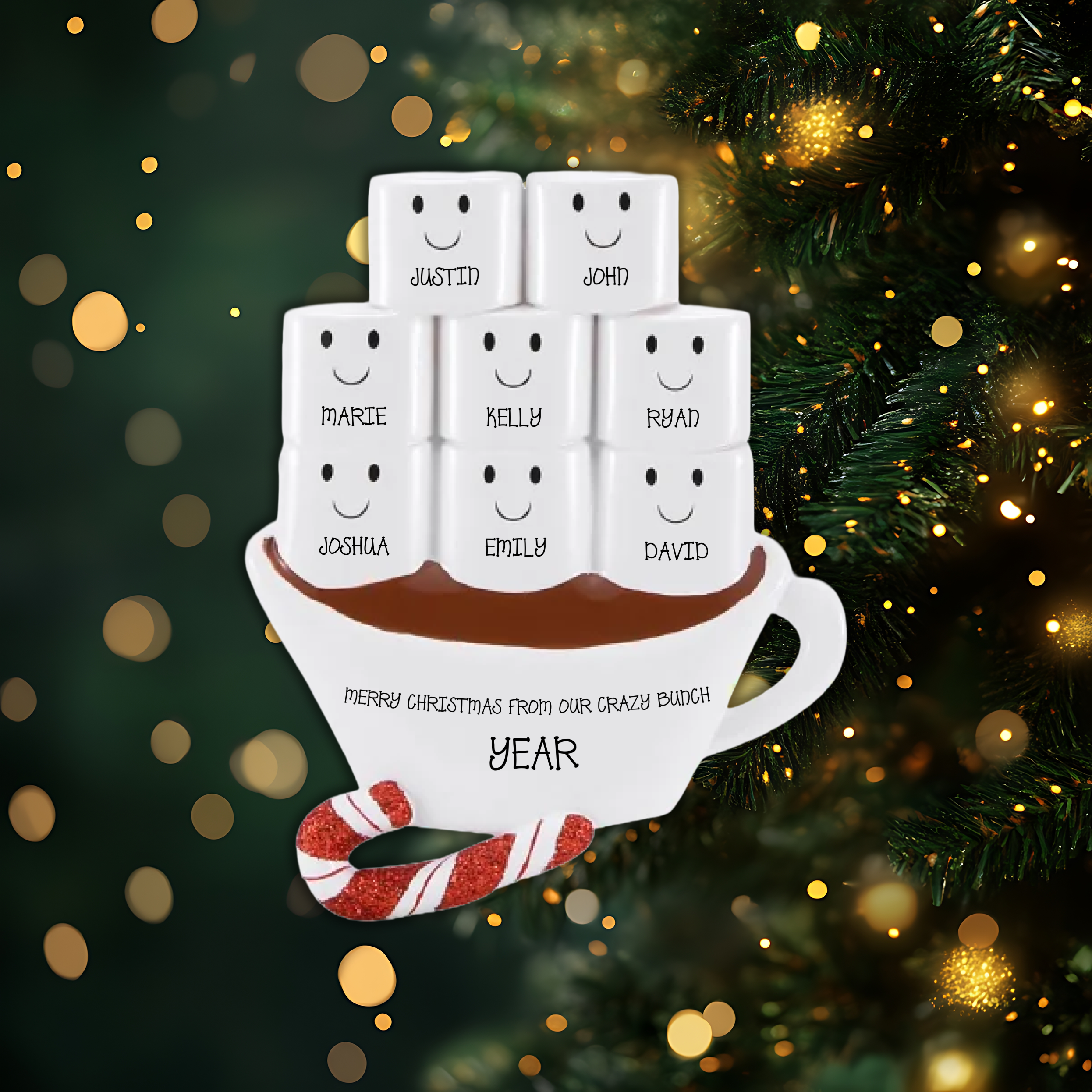 Hot Chocolate Family With 8 Kids Personalized Christmas Ornament