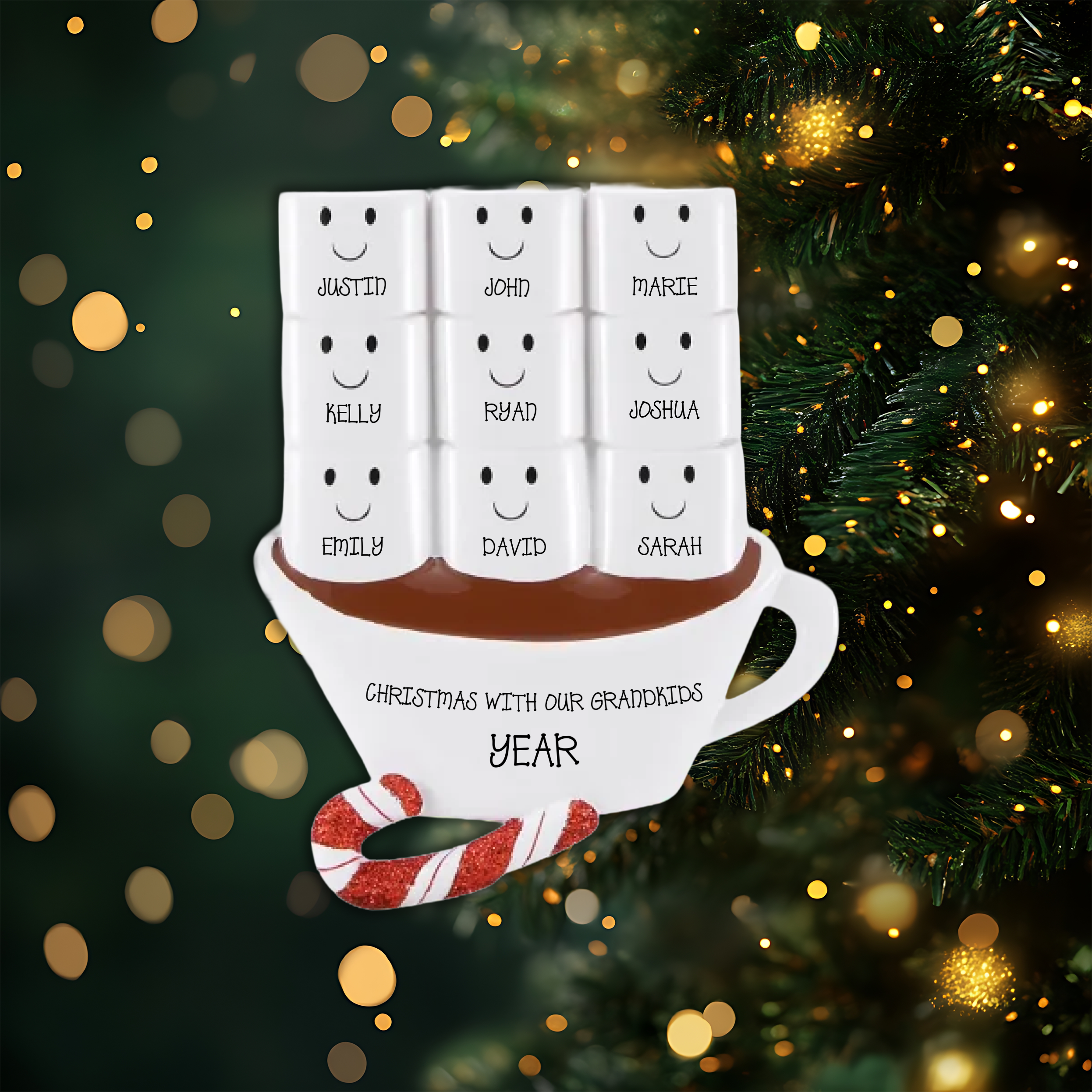 Hot Chocolate Family With 9 Kids Personalized Christmas Ornament