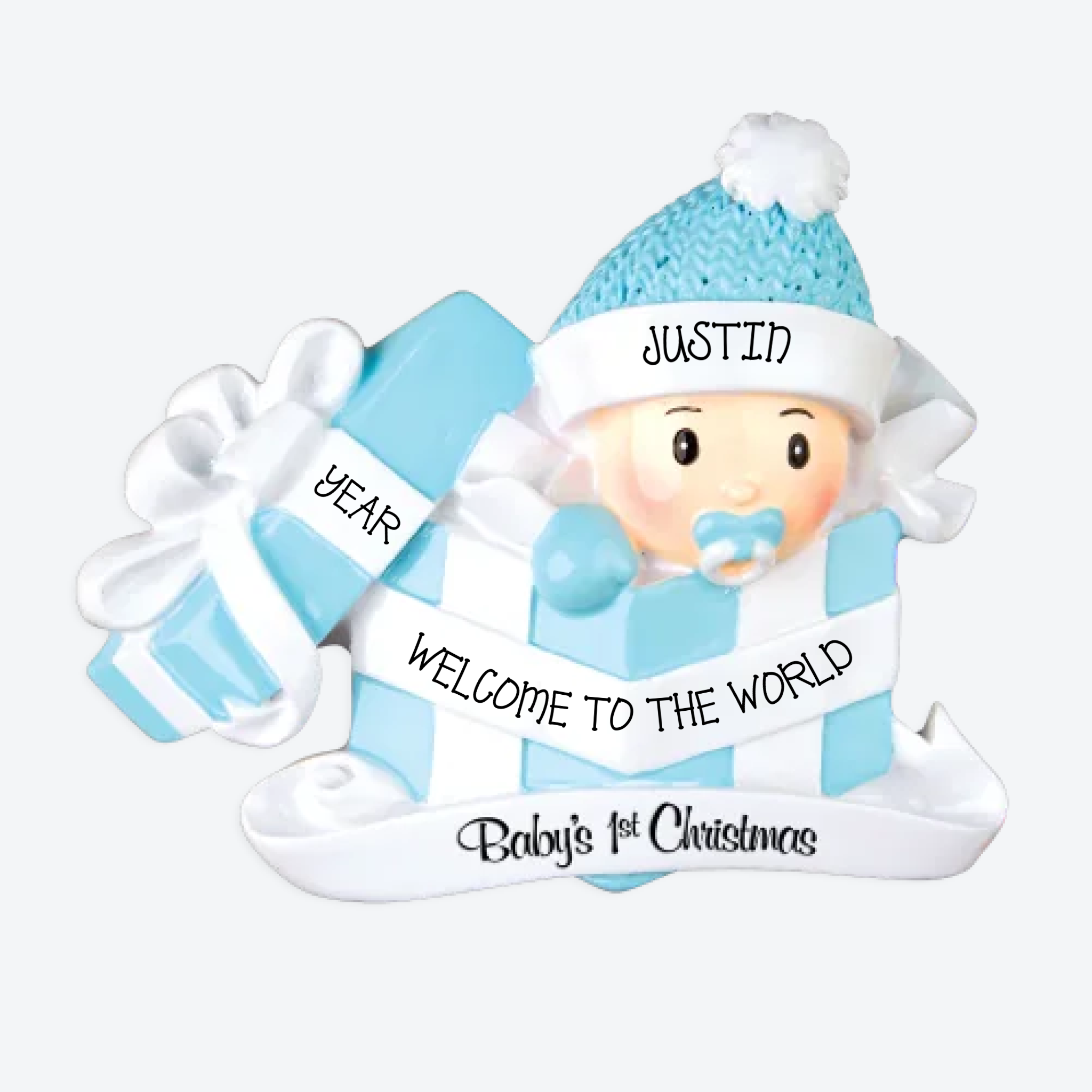 Baby Boy In Present Personalized Christmas Ornament