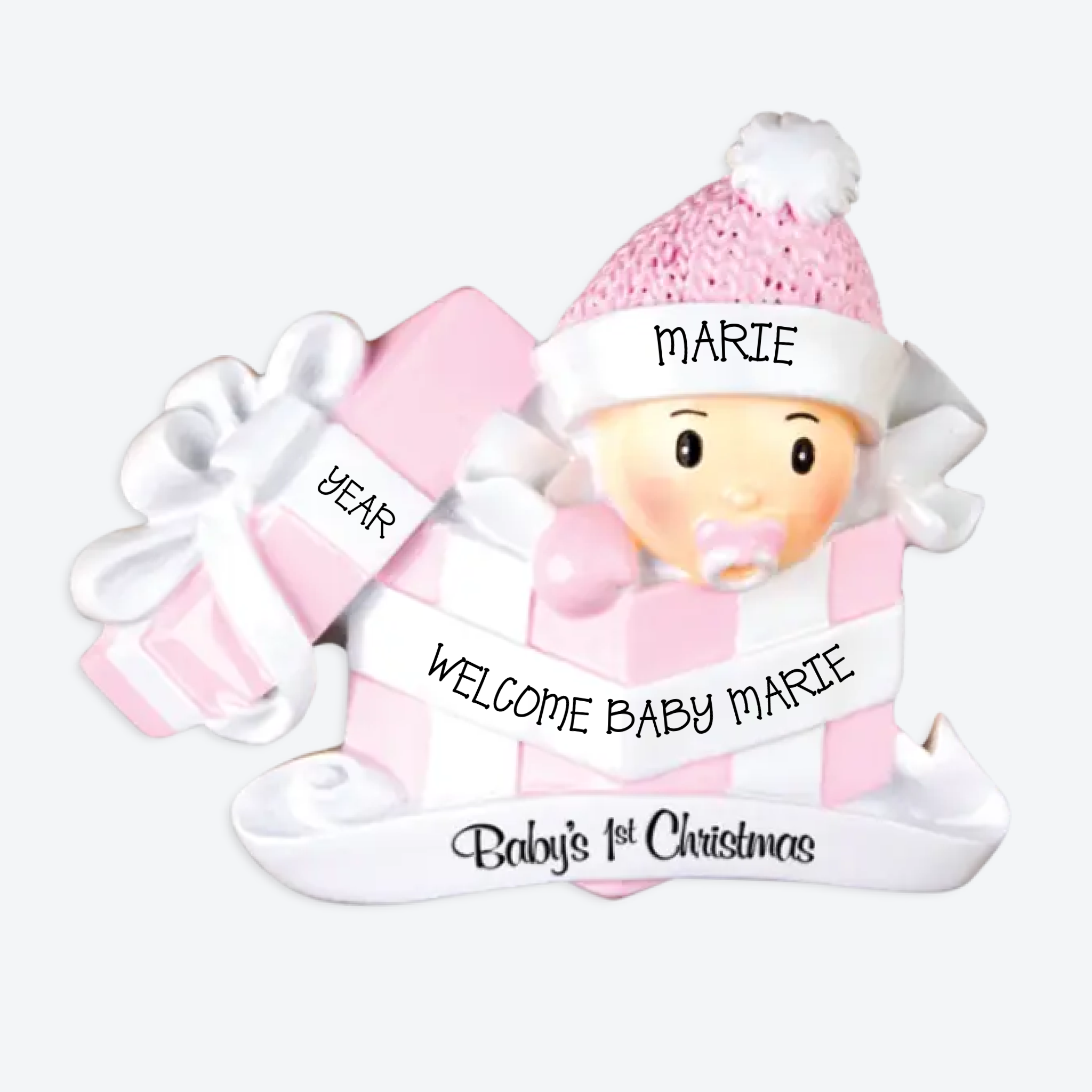 Baby Girl In Present Personalized Christmas Ornament