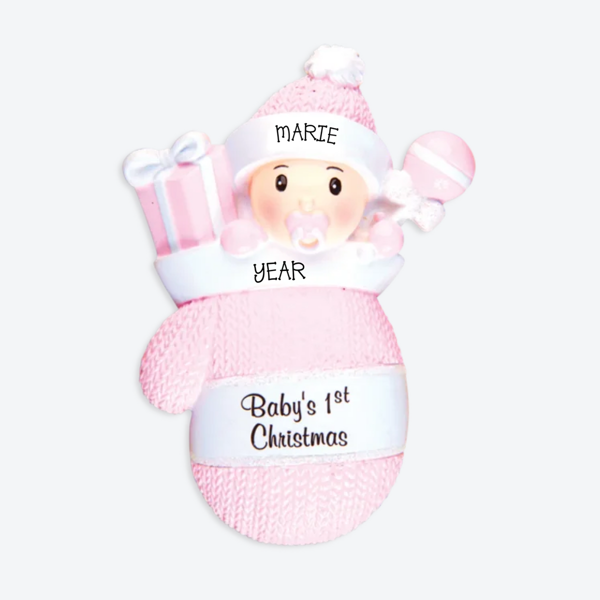 Baby Girl in Mitten Personalized Christmas Ornament