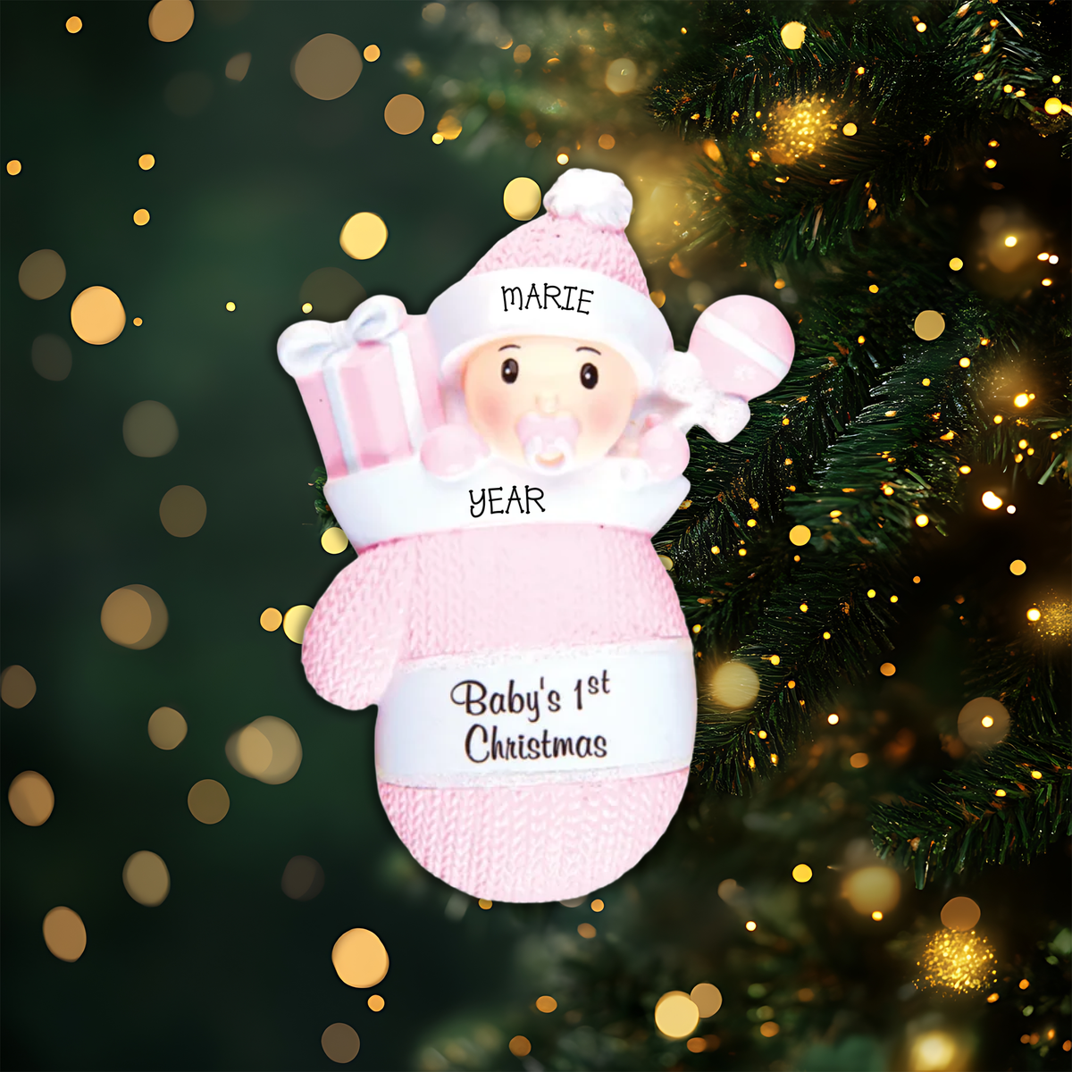 Baby Girl in Mitten Personalized Christmas Ornament