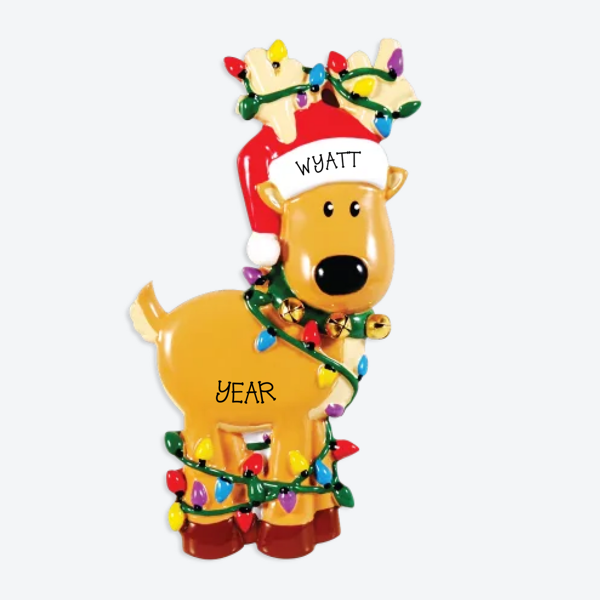 Deer Tangled in Lights Personalized Christmas Ornament
