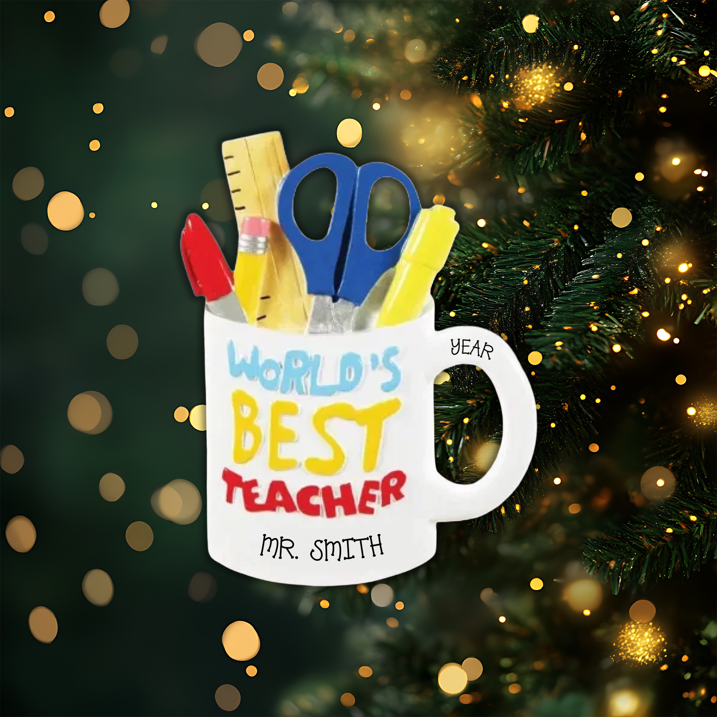 Best Teacher Mug Personalized Christmas Ornament