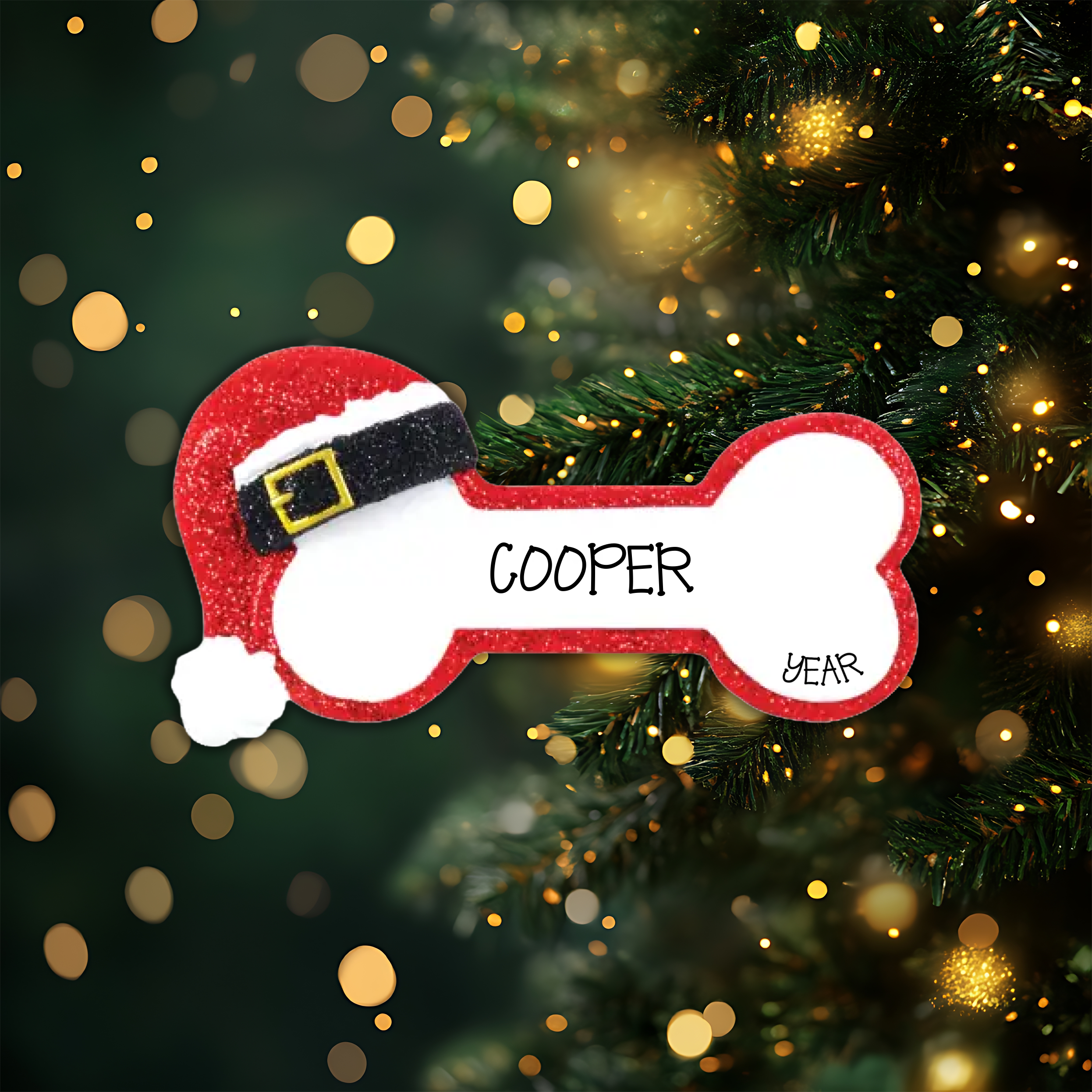 Santa Dog Bone Personalized Christmas Ornament