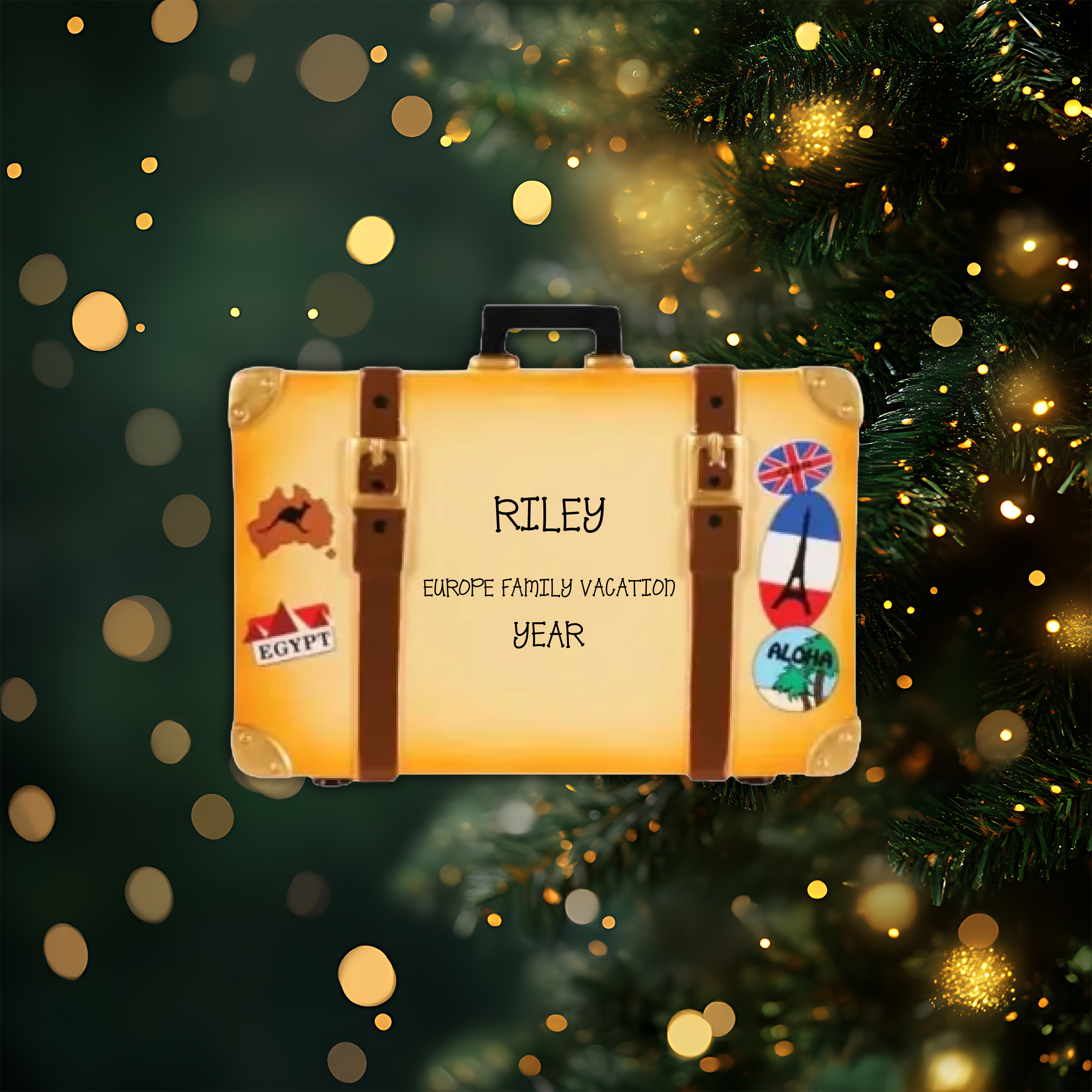 World Travel Trunk Personalized Christmas Ornament