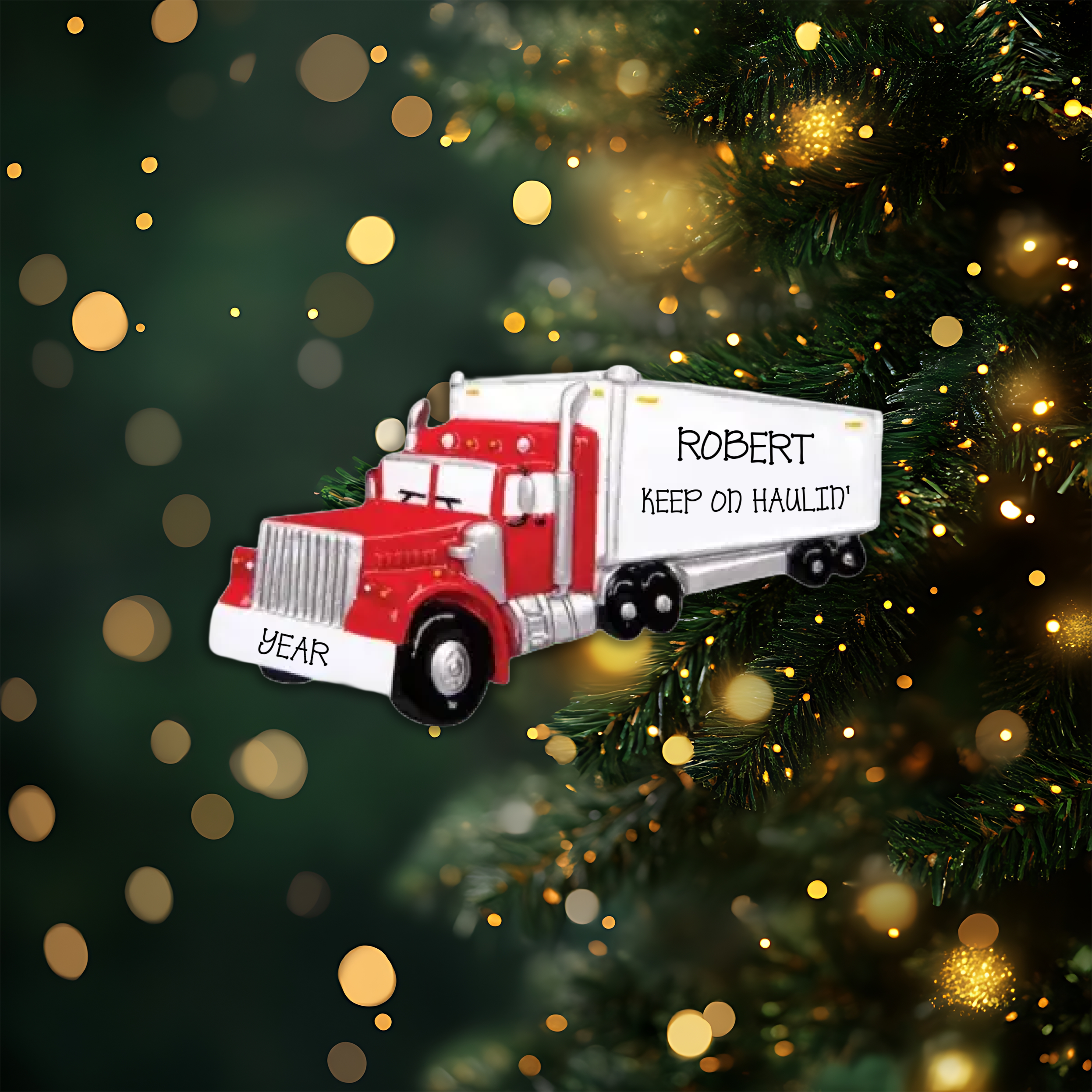 Semi Truck Personalized Christmas Ornament