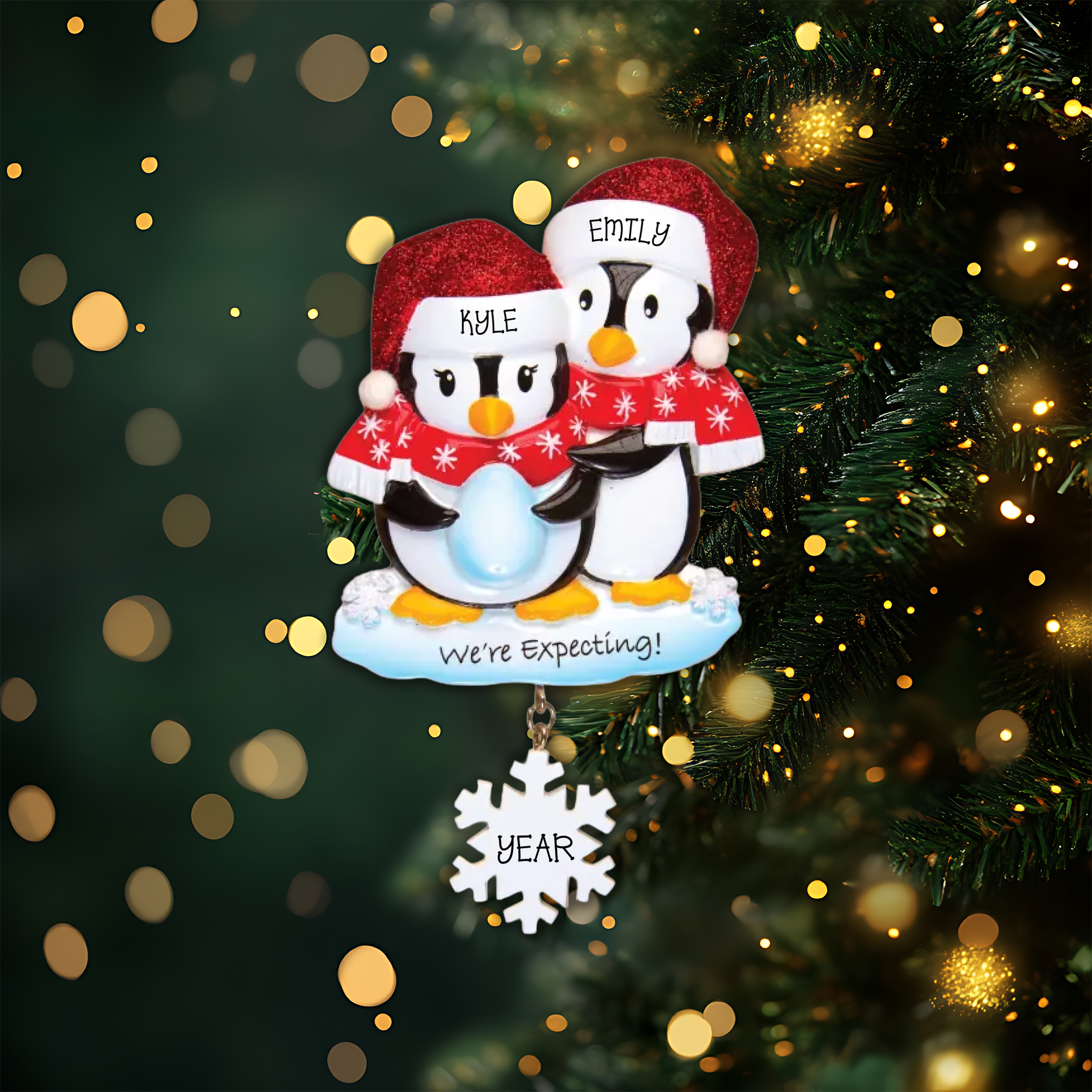 We're Expecting Penguins Personalized Christmas Ornament