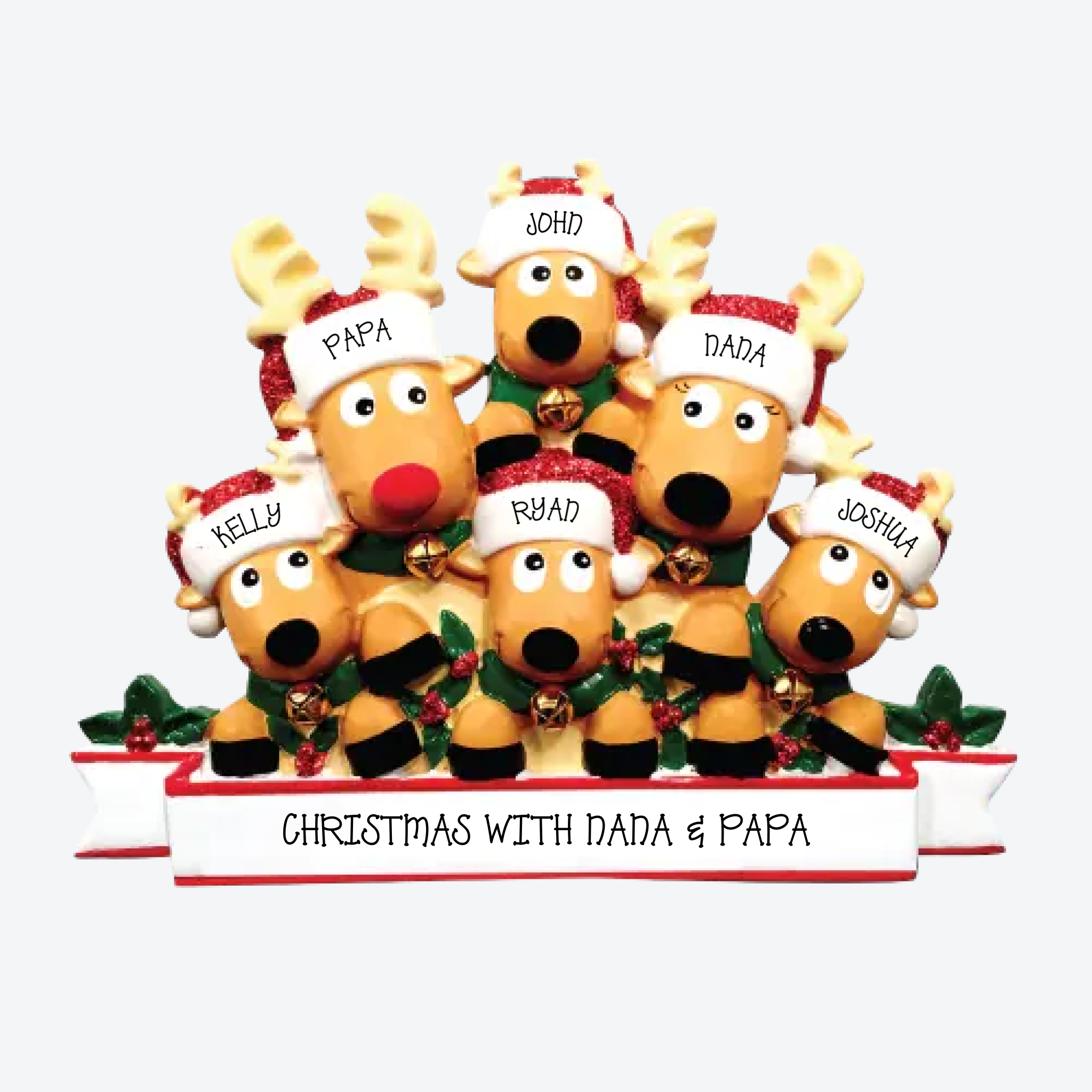 New Reindeer family of 6 Christmas Ornament