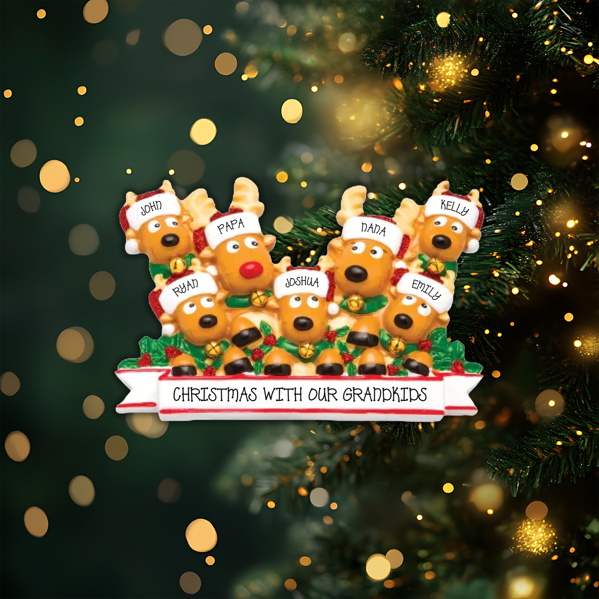 New Reindeer Family of 7 Christmas Ornament