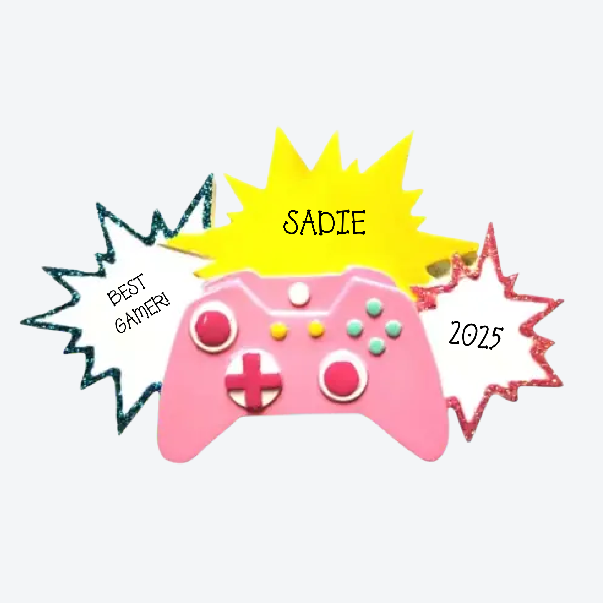 New Video Gamer Personalized Christmas Ornament Pink