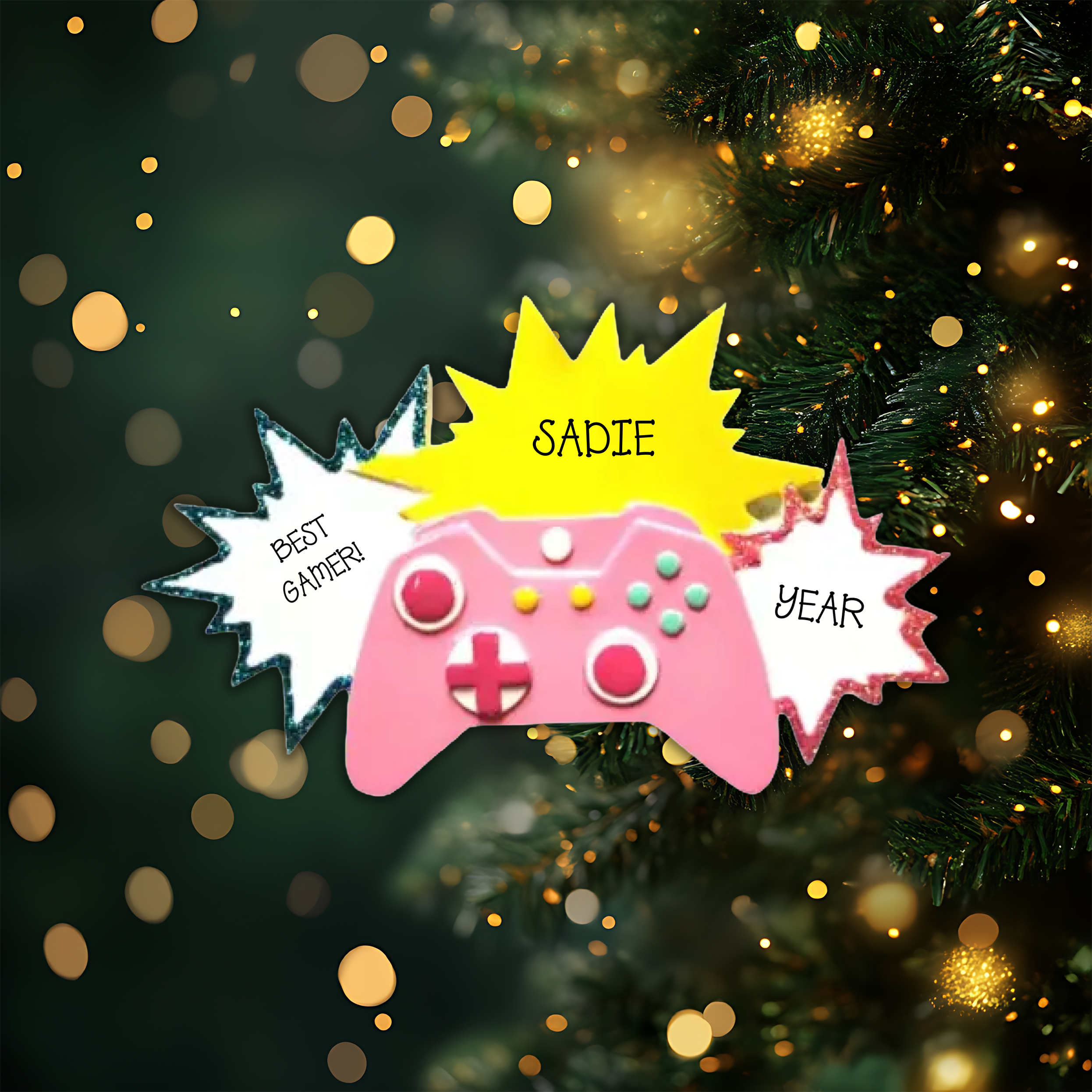 New Video Gamer Personalized Christmas Ornament Pink