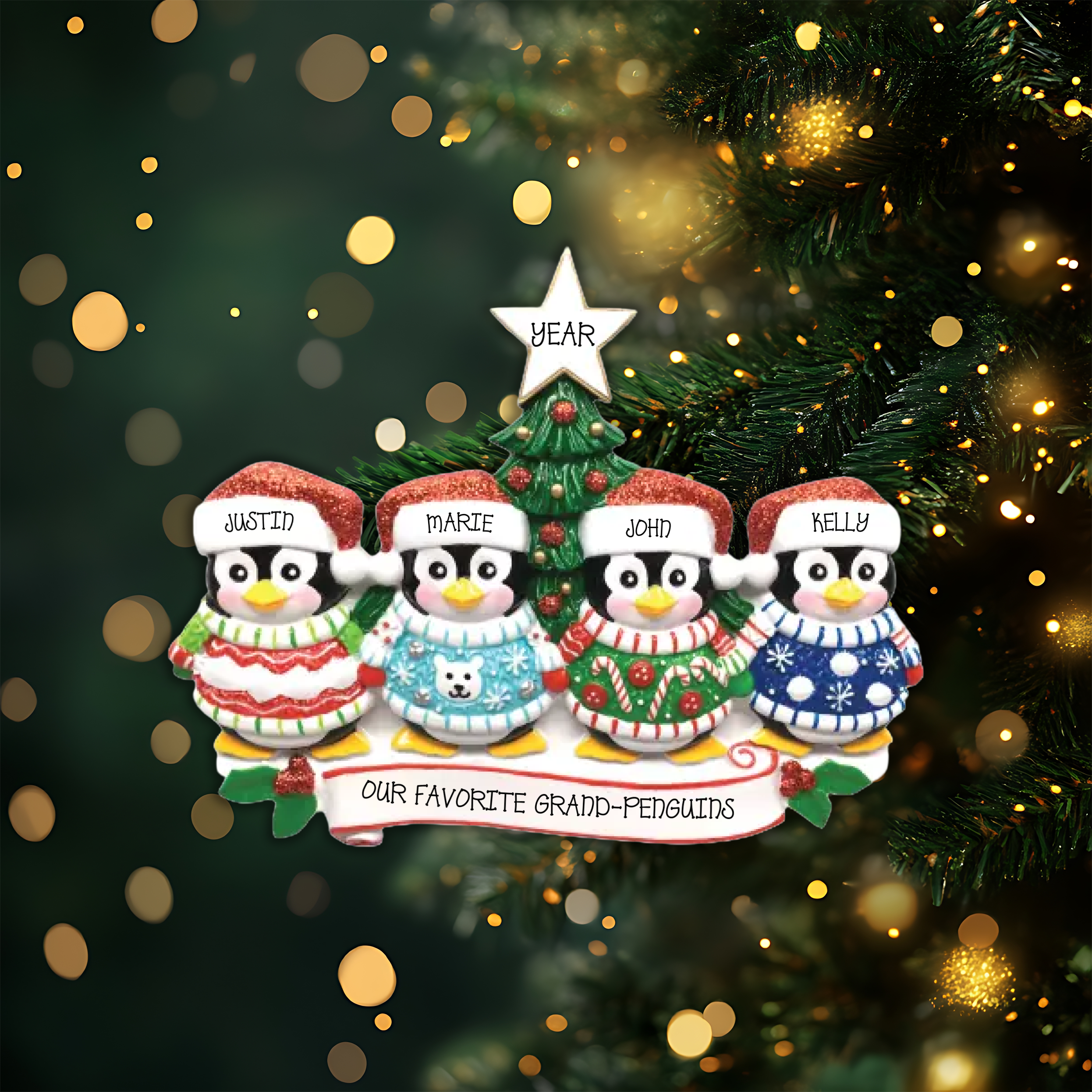 Ugly Sweater Family of 4 Personalized Christmas Ornament