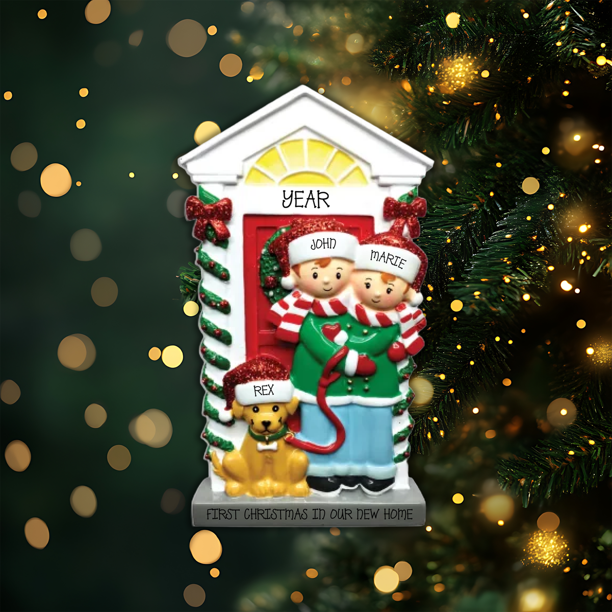Couple with Dog Christmas Ornament