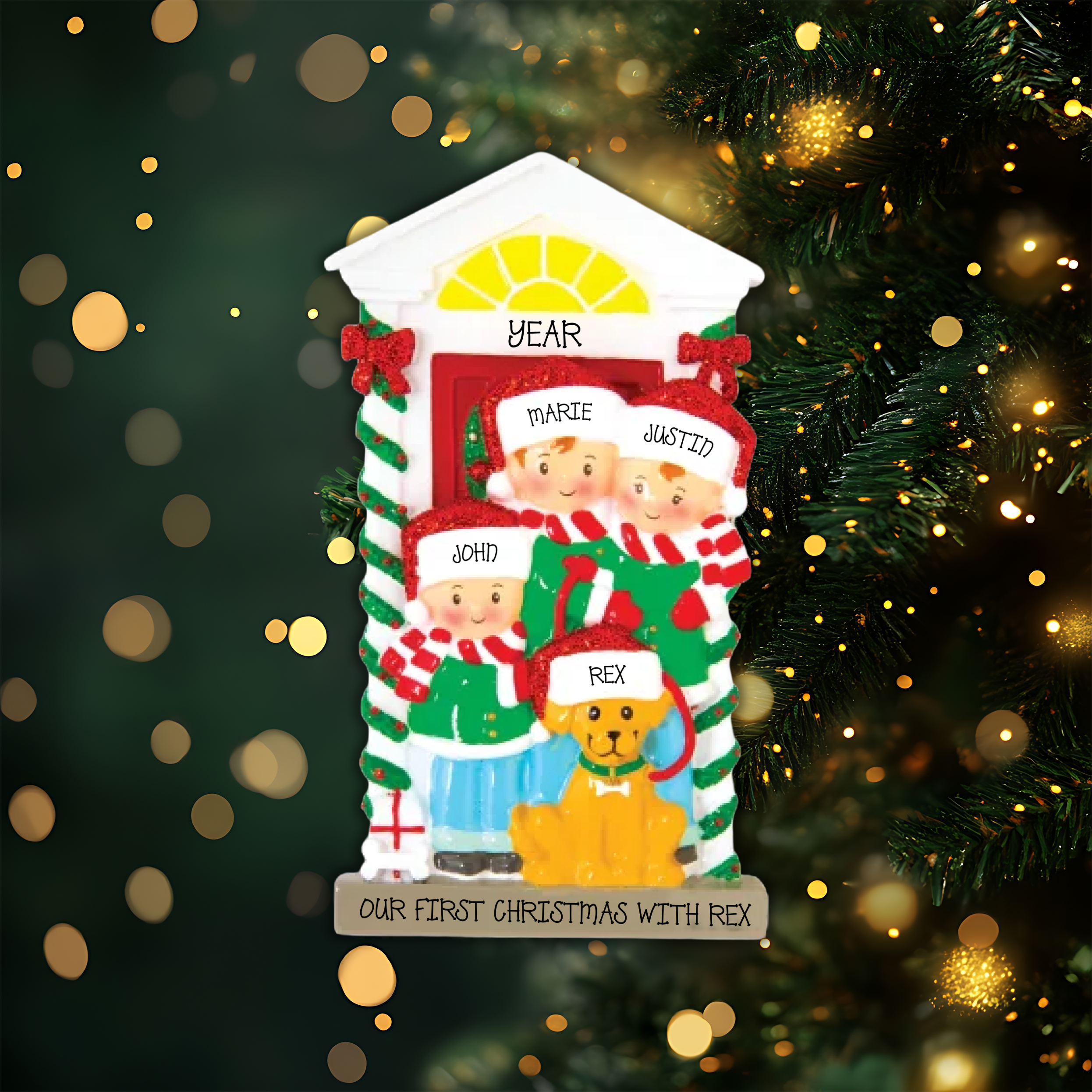 Family of 3 with Dog Personalized Christmas Ornament