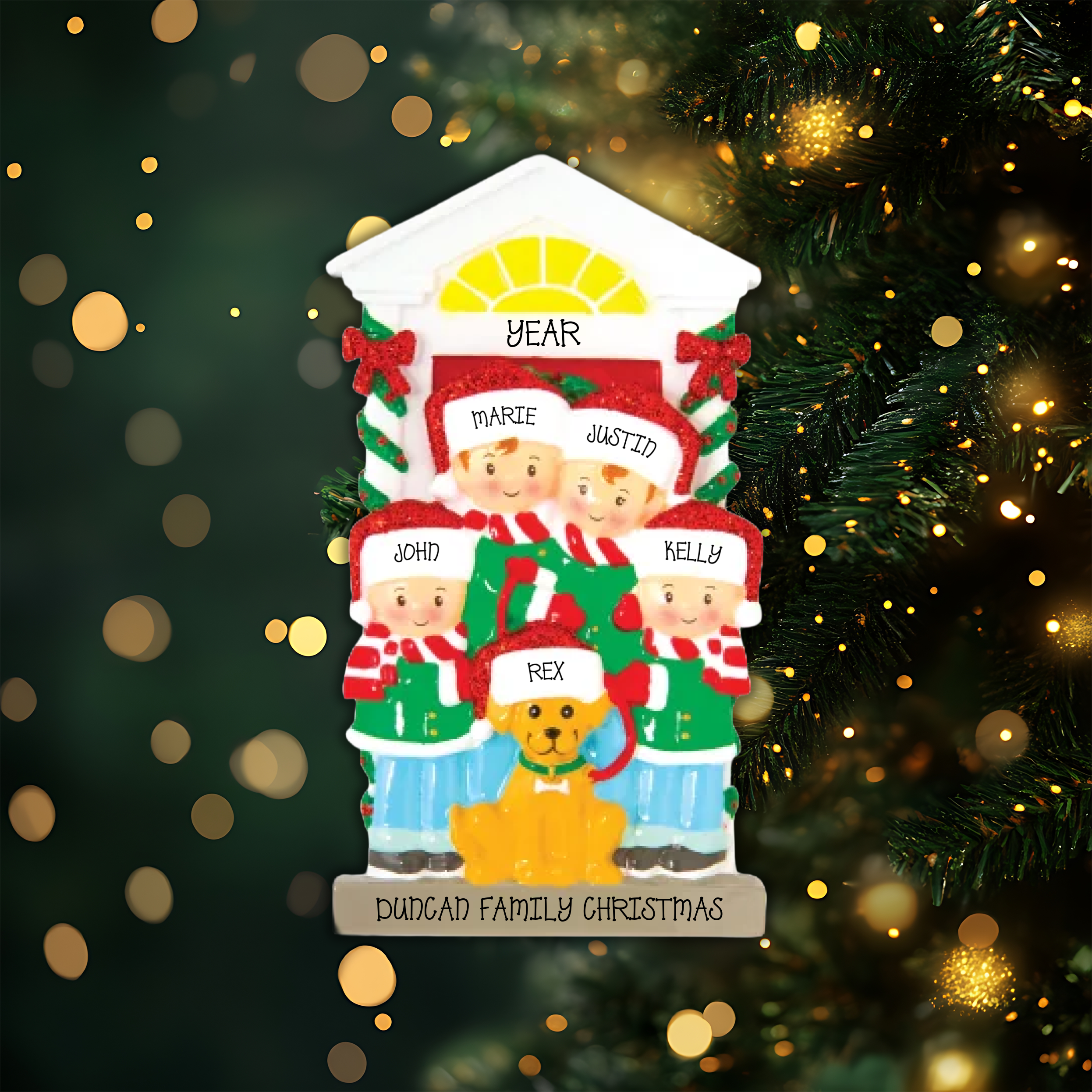 Family of 4 with Dog Personalized Christmas Ornament