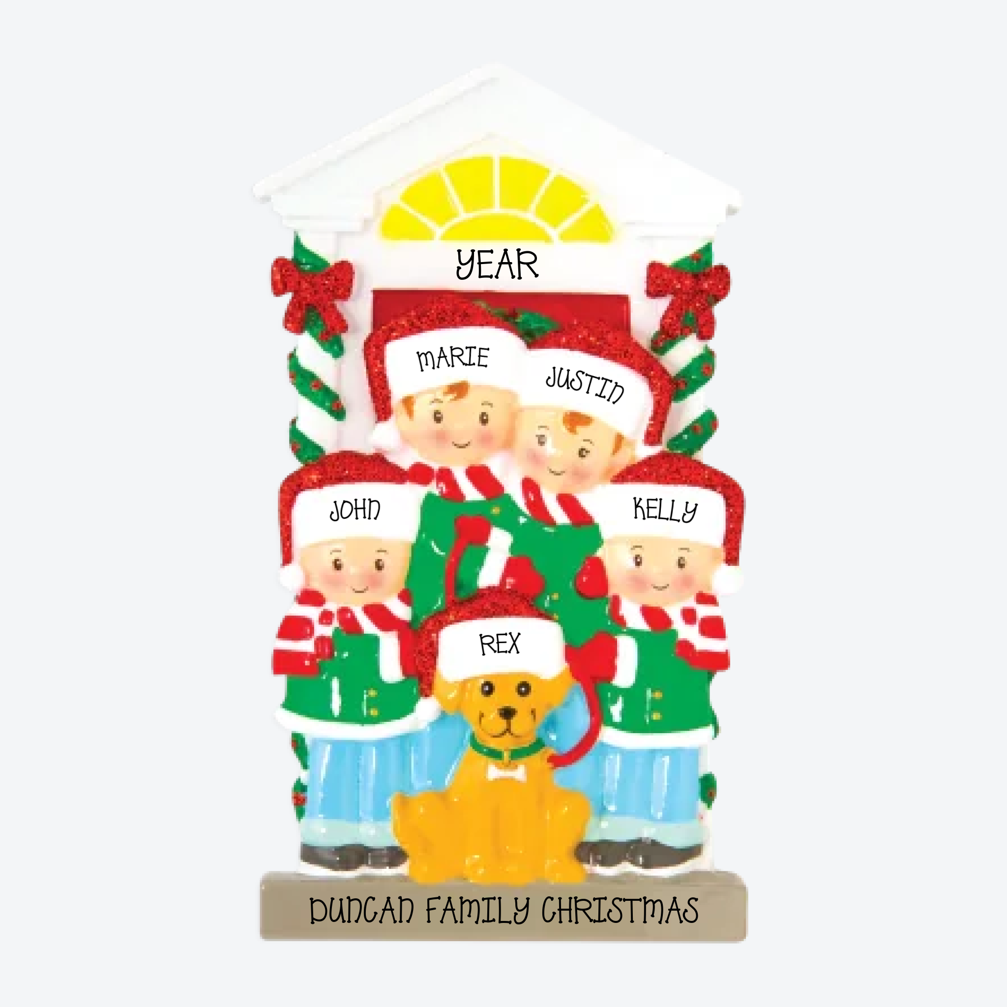 Family of 4 with Dog Personalized Christmas Ornament