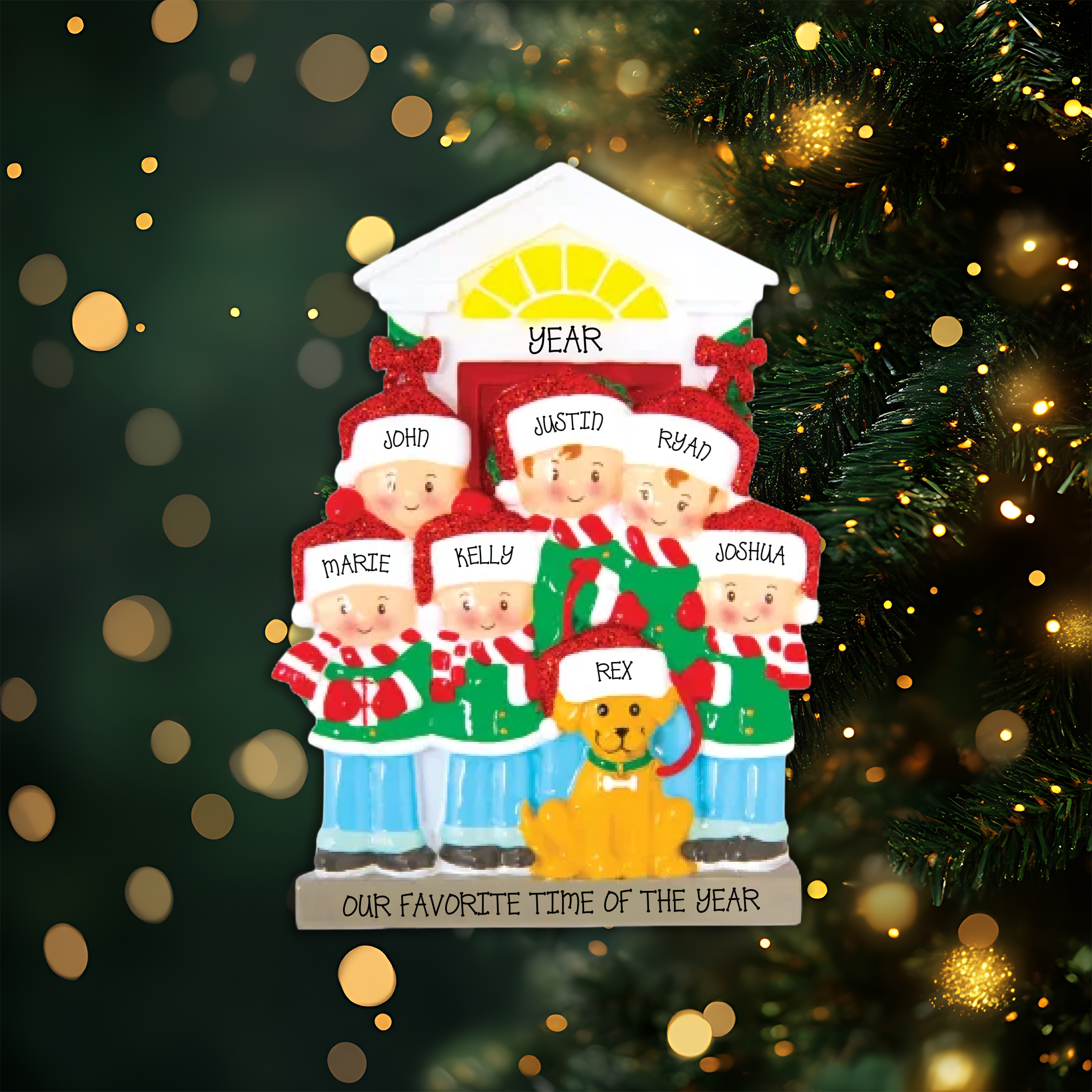 Family of 6 with Dog Personalized Christmas Ornament