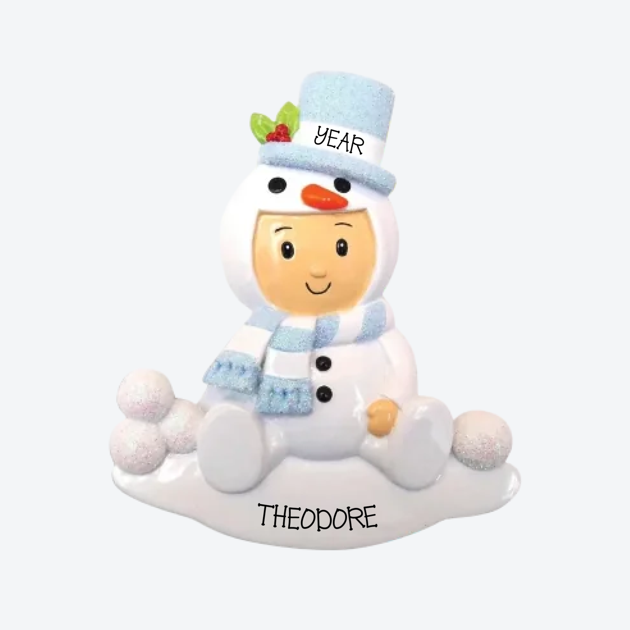 Snowman Baby Boy Personalized Christmas Ornament