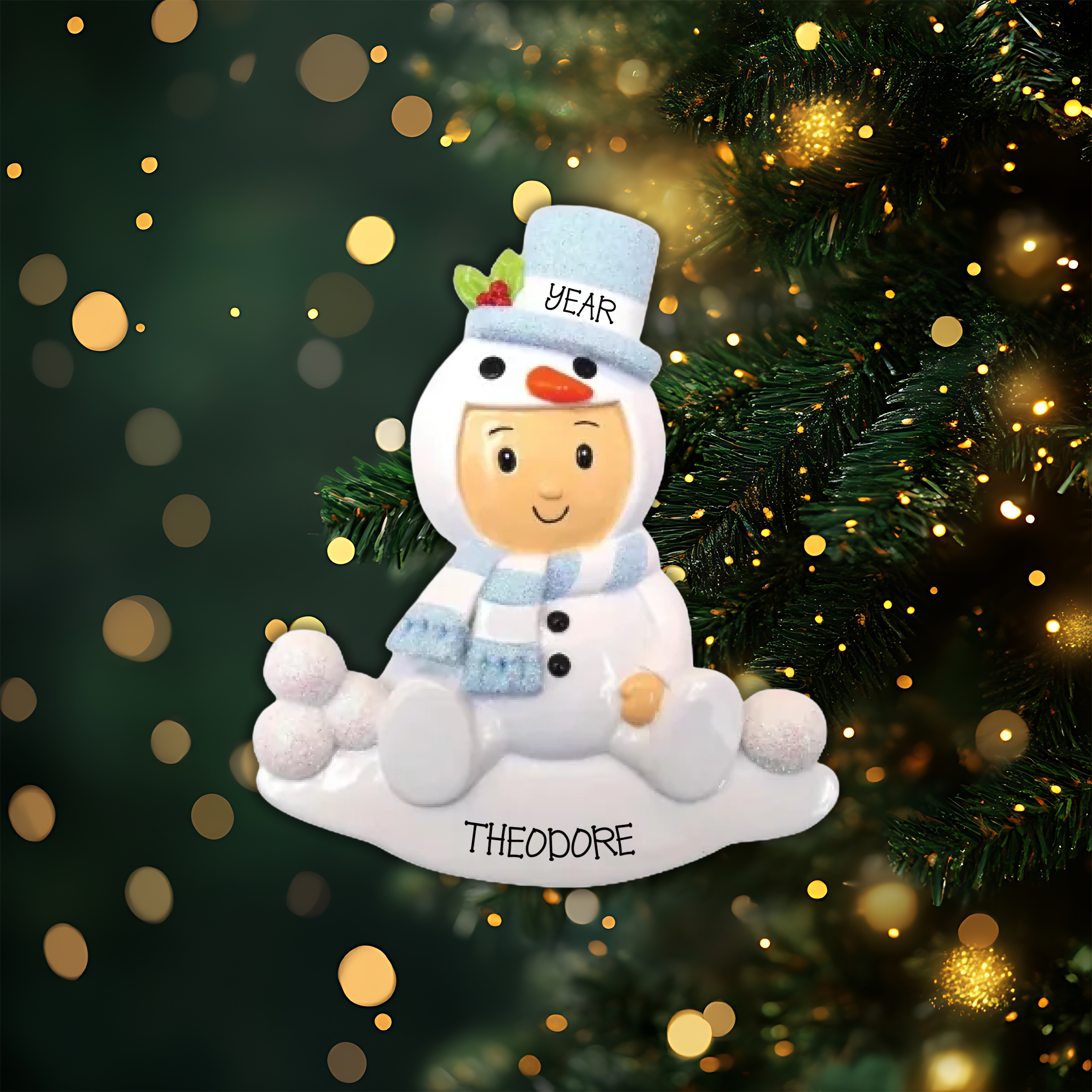 Snowman Baby Boy Personalized Christmas Ornament