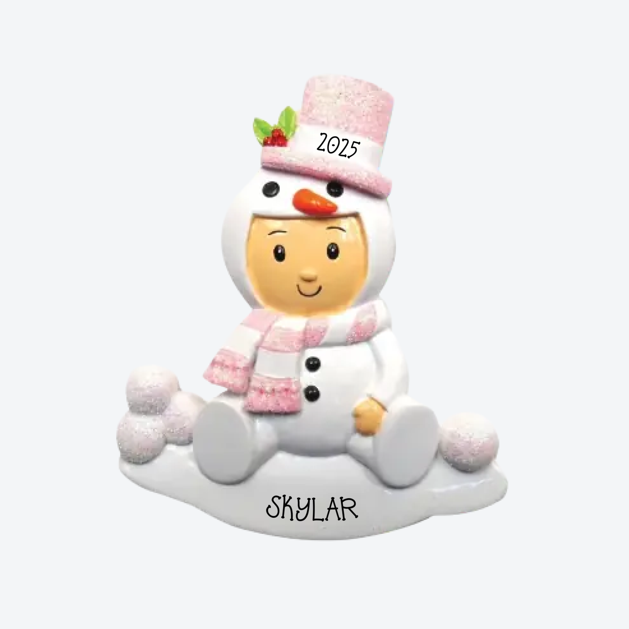 Snowman Baby Girl Personalized Christmas Ornament