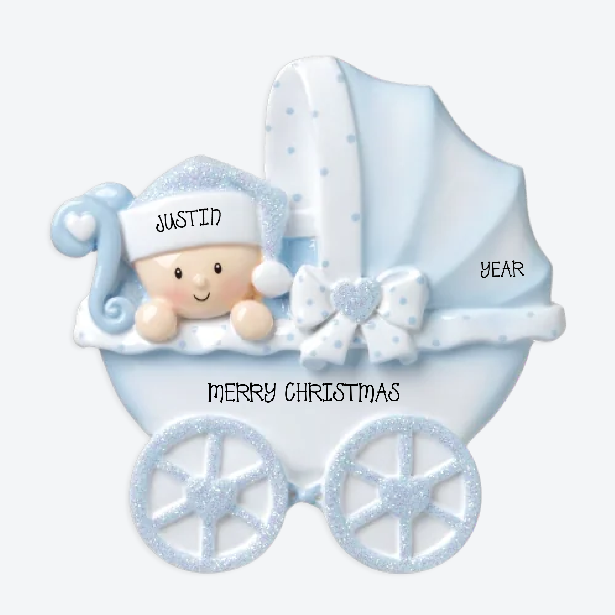 Baby Carriage Blue Personalized Christmas Ornament