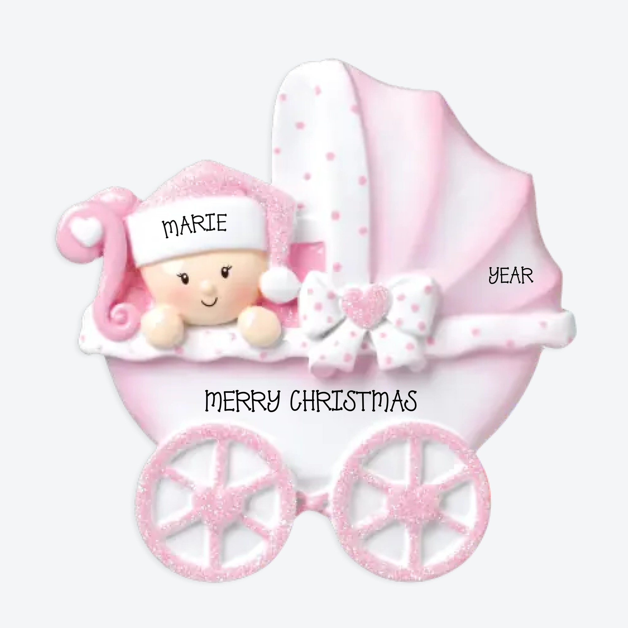 Baby Carriage Pink Personalized Christmas Ornament